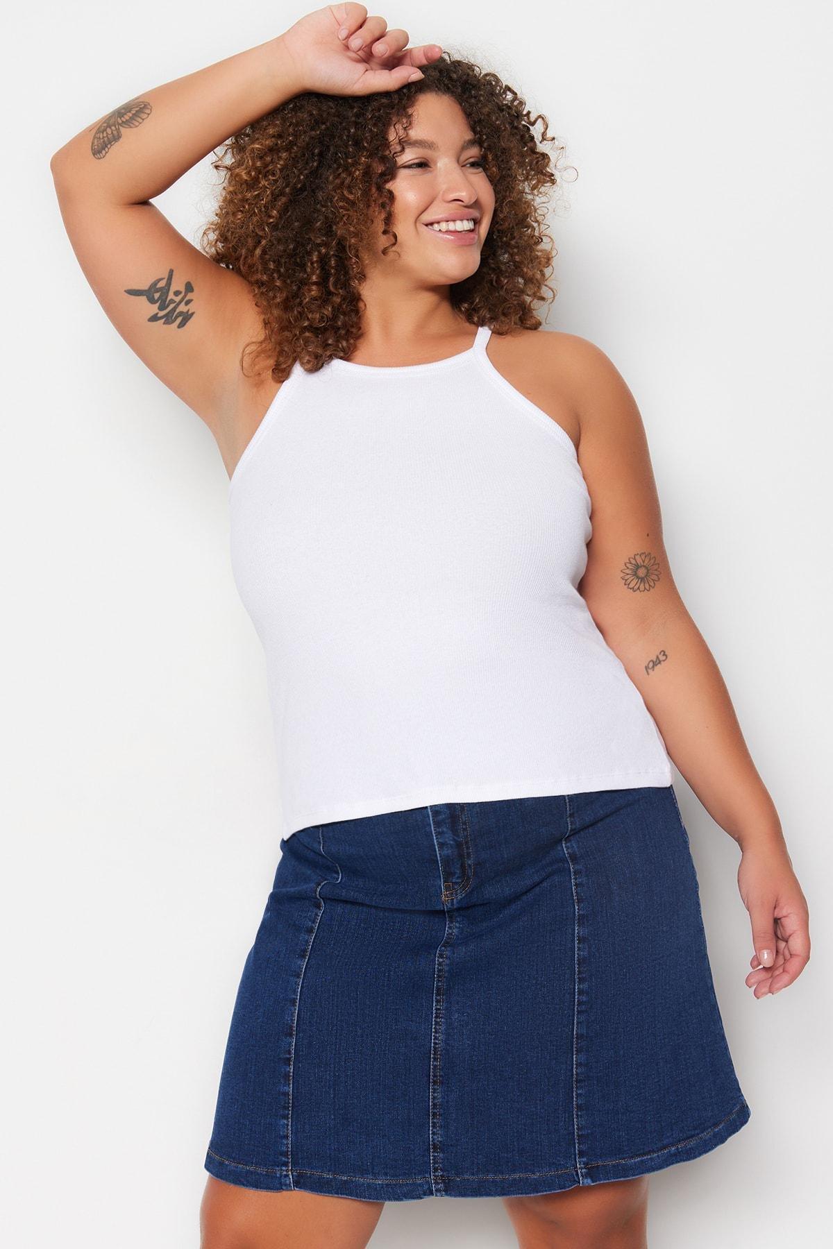 White Fitted Plus Size Tank Top, , large image number 0