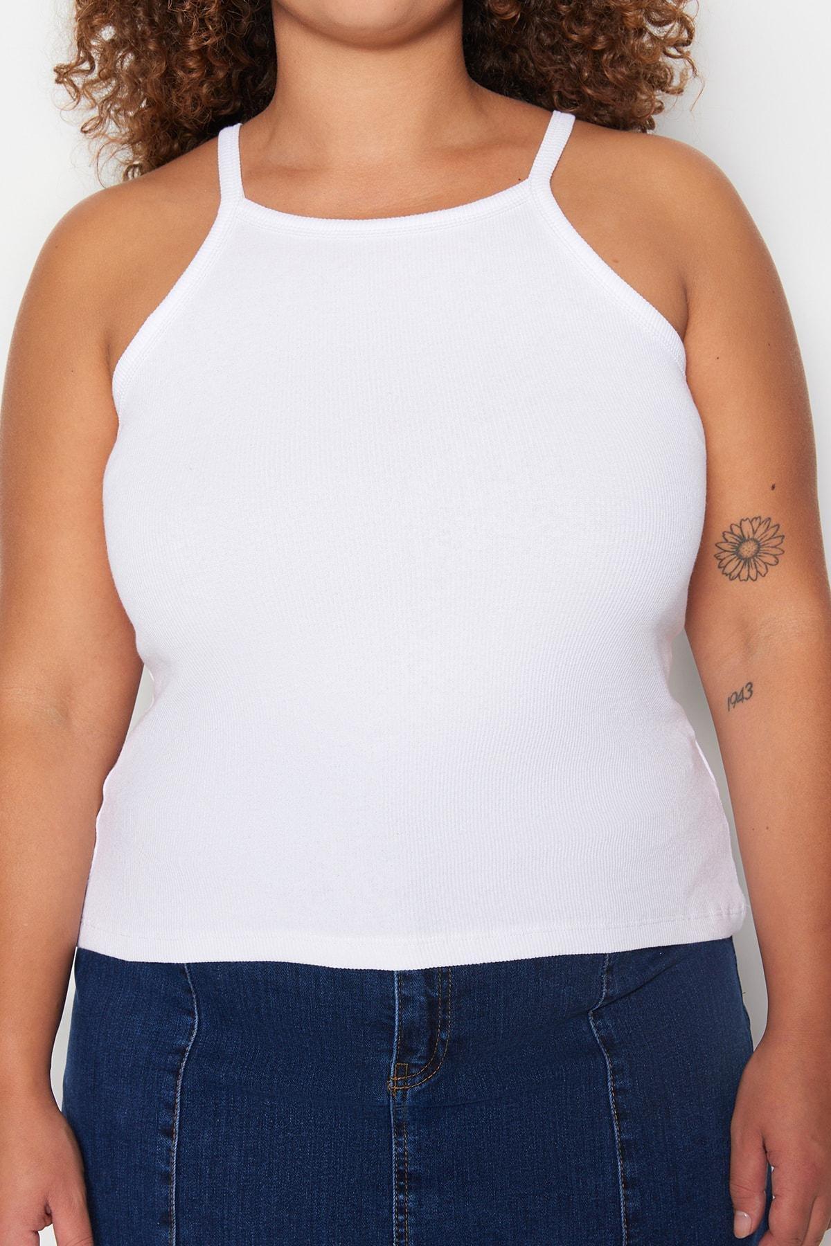 White Fitted Plus Size Tank Top, , large image number 2