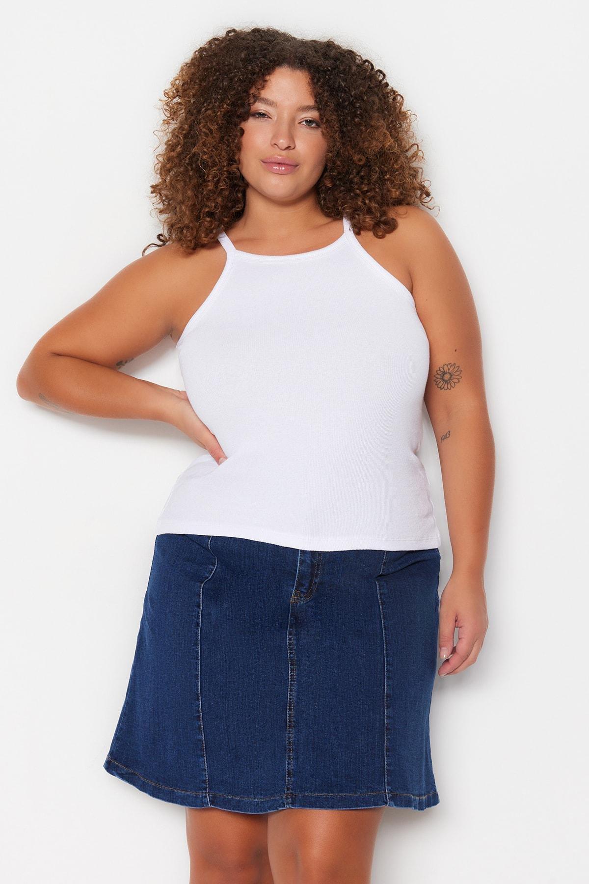 White Fitted Plus Size Tank Top, , large image number 4