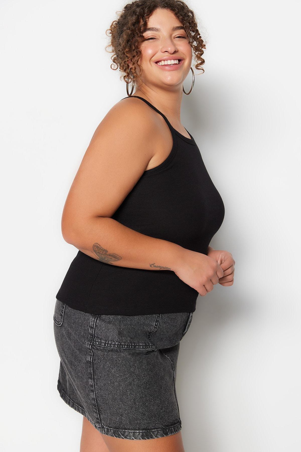 Black Fitted Plus Size Tank Top, , large image number 1