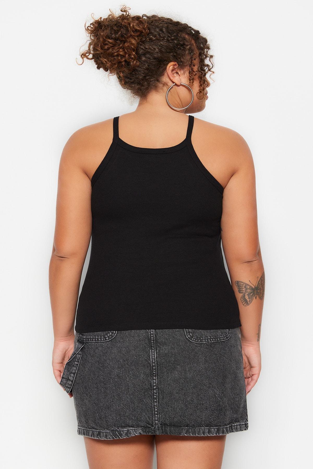 Black Fitted Plus Size Tank Top, , large image number 4