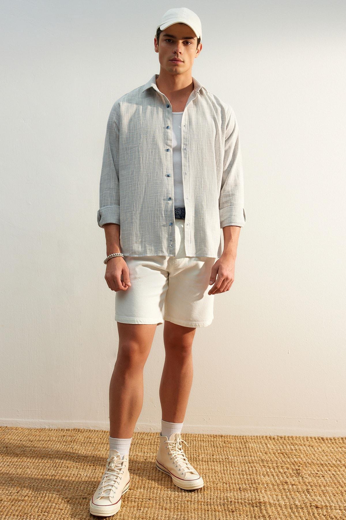 Grey Cotton Collared Shirt, Blue, large image number 2