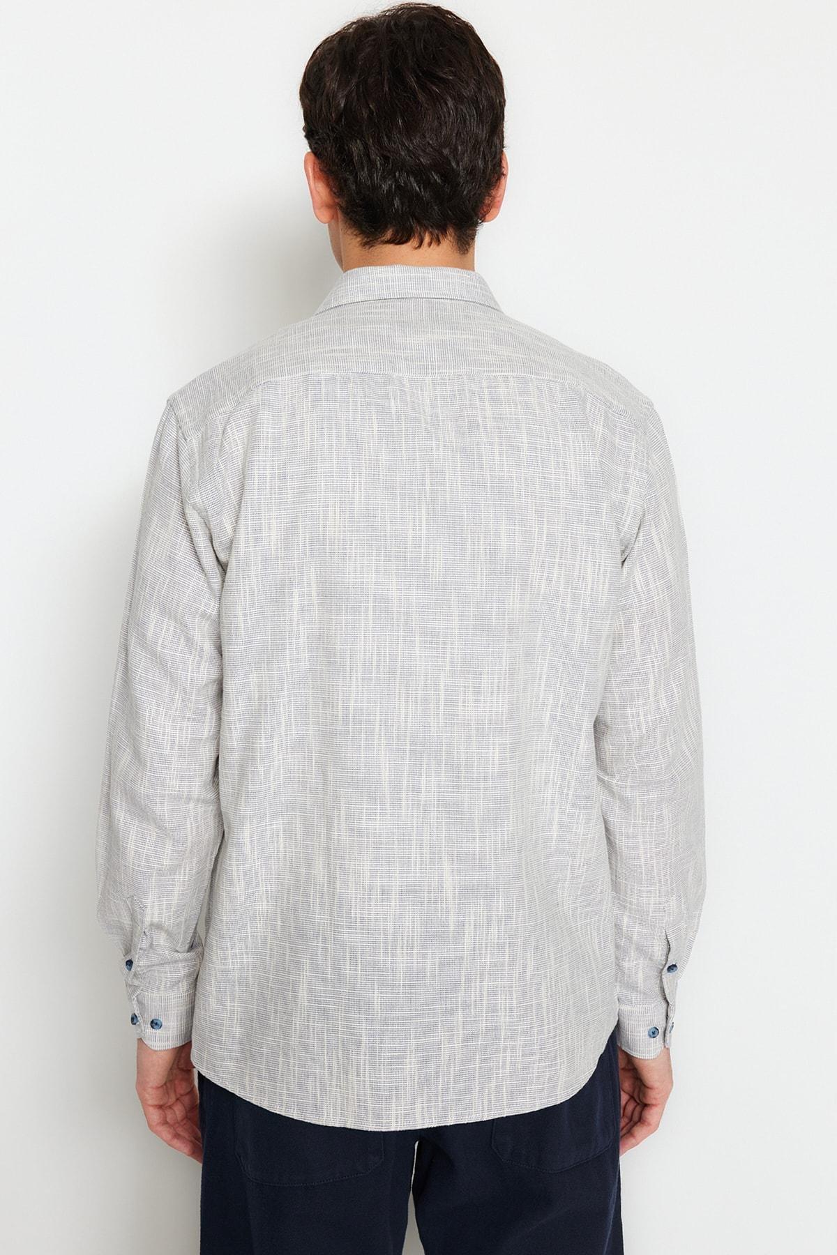 Grey Cotton Collared Shirt, Blue, large image number 3