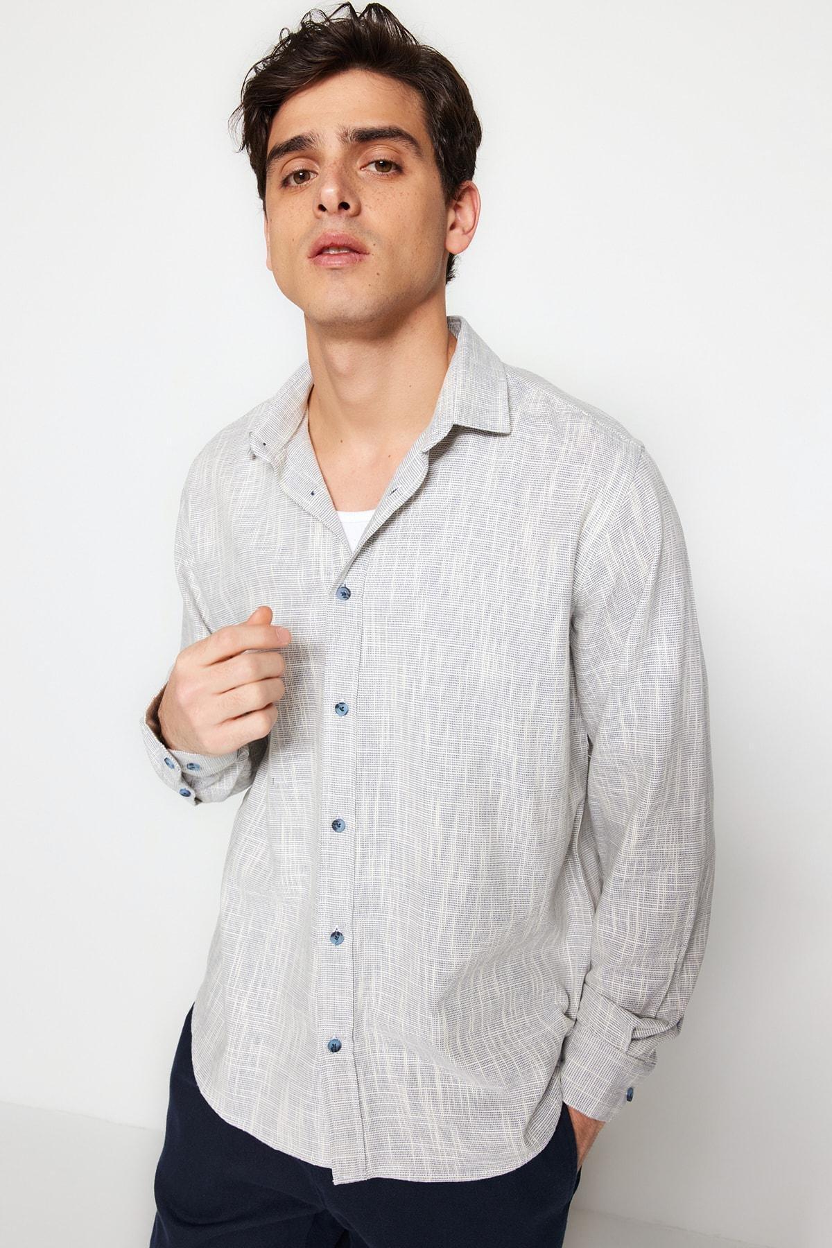 Grey Cotton Collared Shirt, Blue, large image number 4