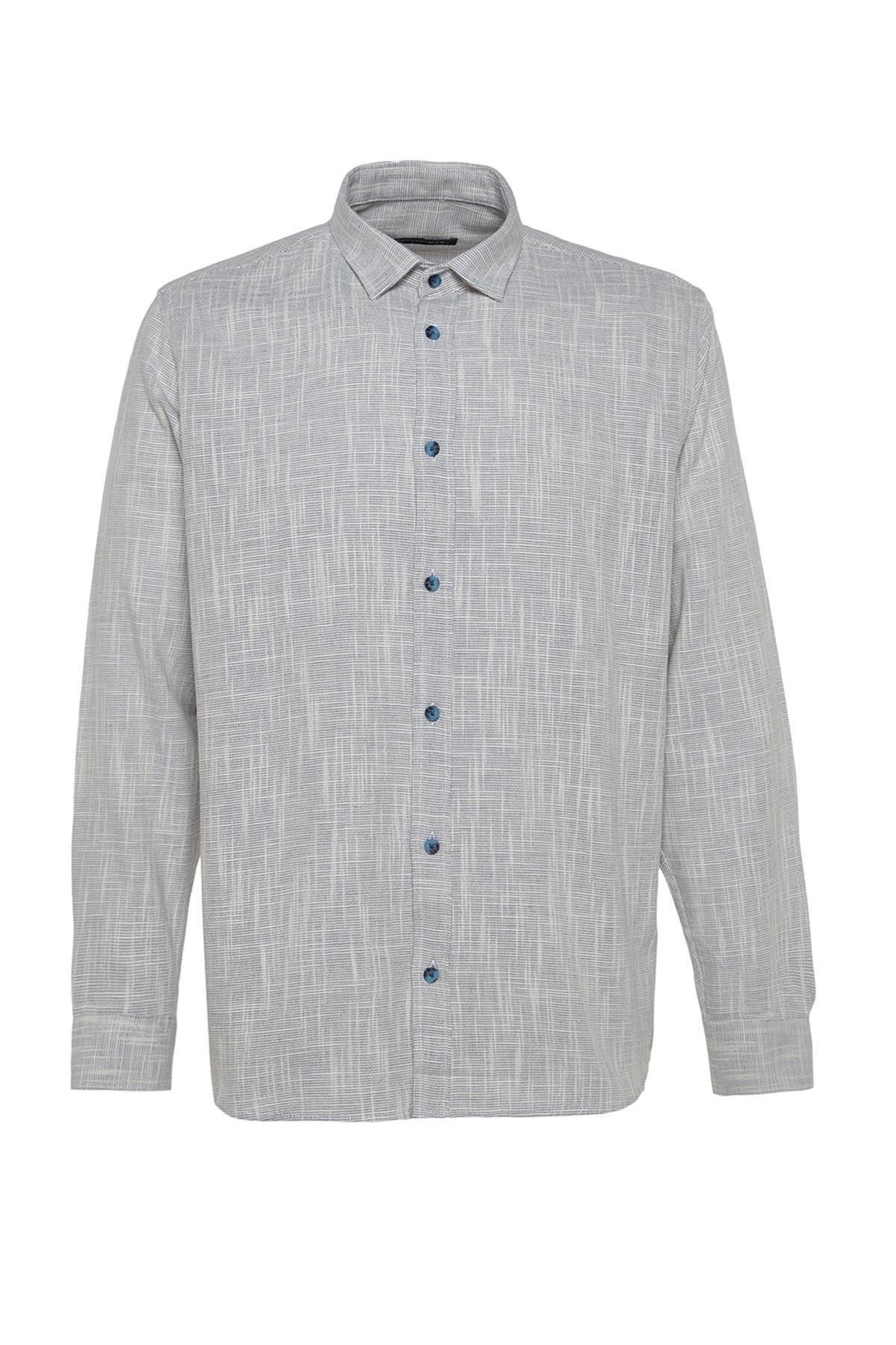 Grey Cotton Collared Shirt, Blue, large image number 6