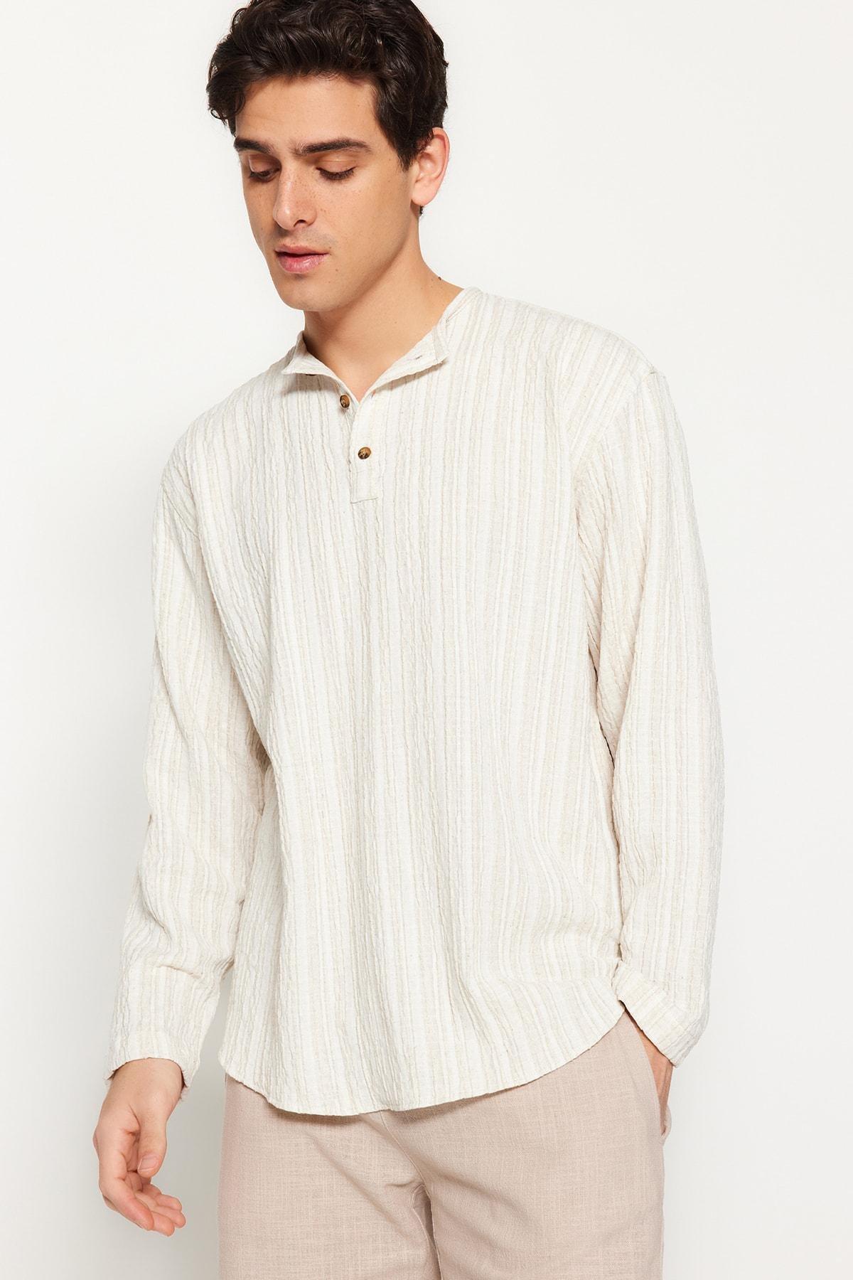 Cream Striped Patterned Shirt, , large image number 3