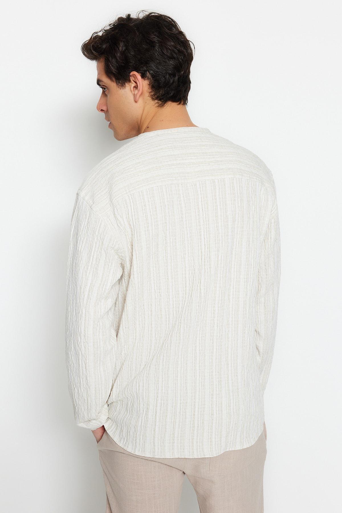 Cream Striped Patterned Shirt, , large image number 5