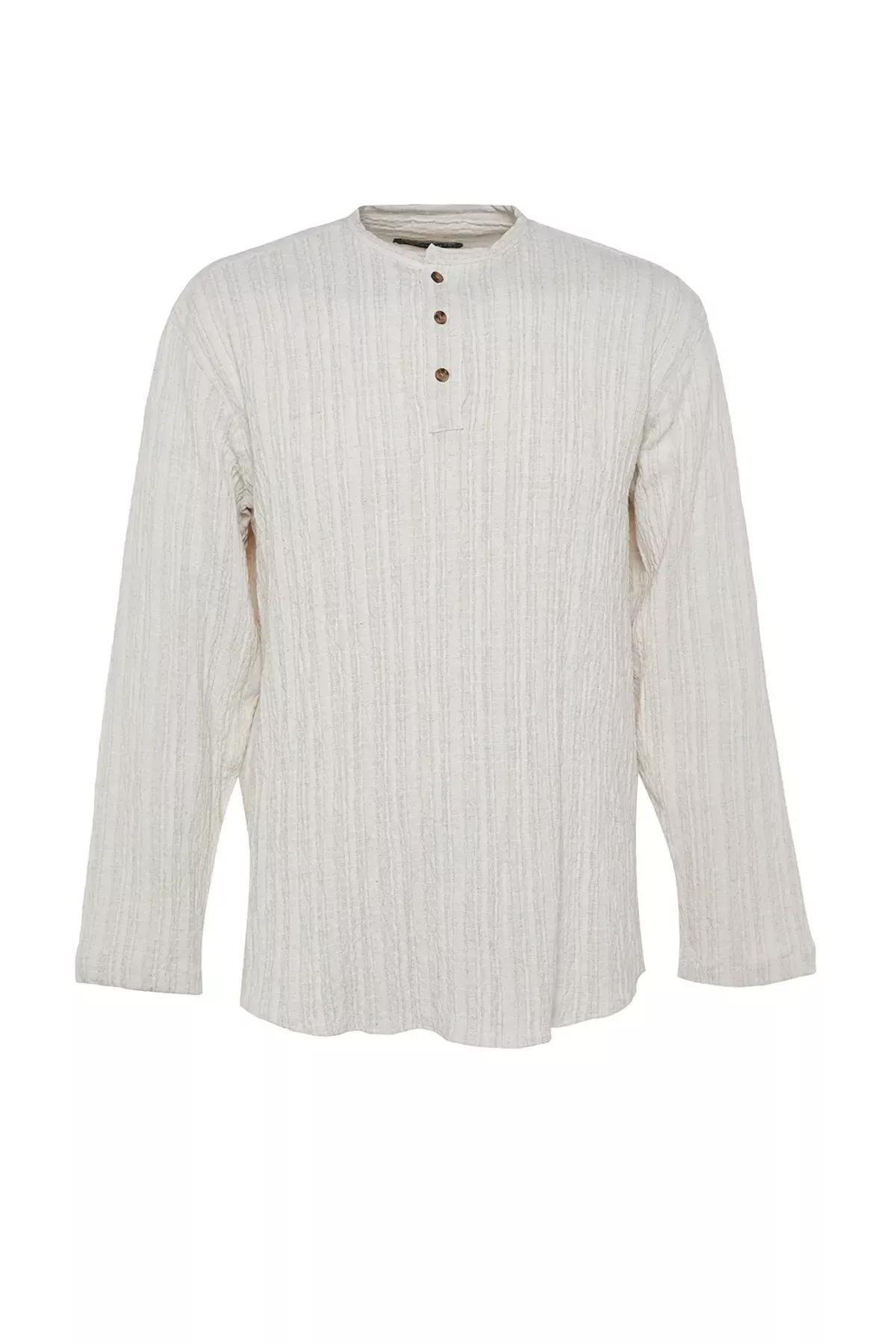 Cream Striped Patterned Shirt, , large image number 6