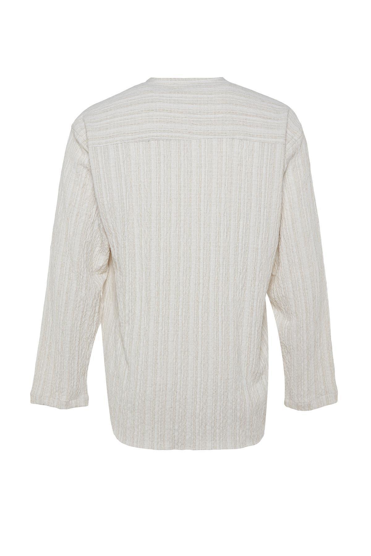 Cream Striped Patterned Shirt, , large image number 6