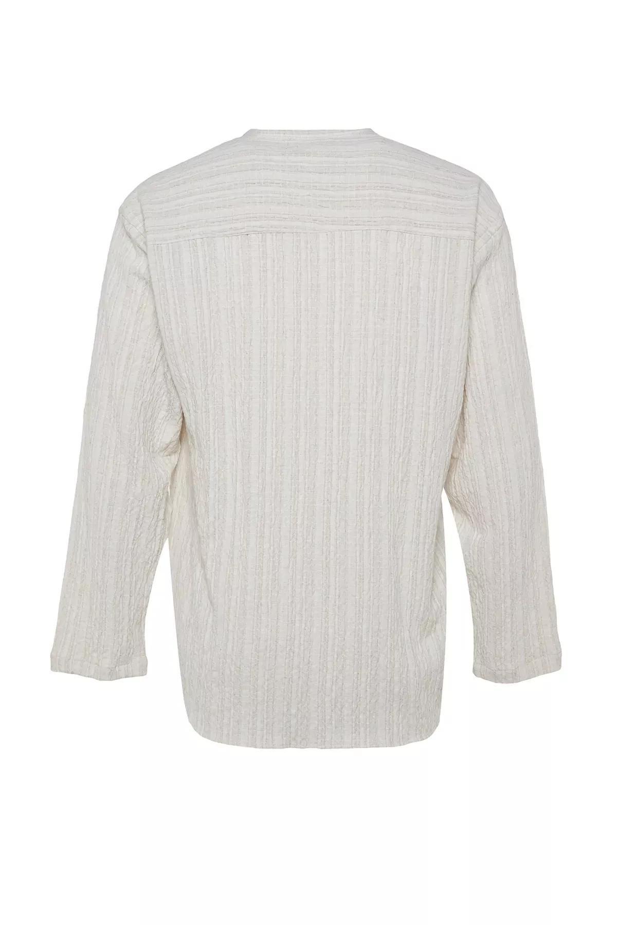Cream Striped Patterned Shirt, , large image number 7
