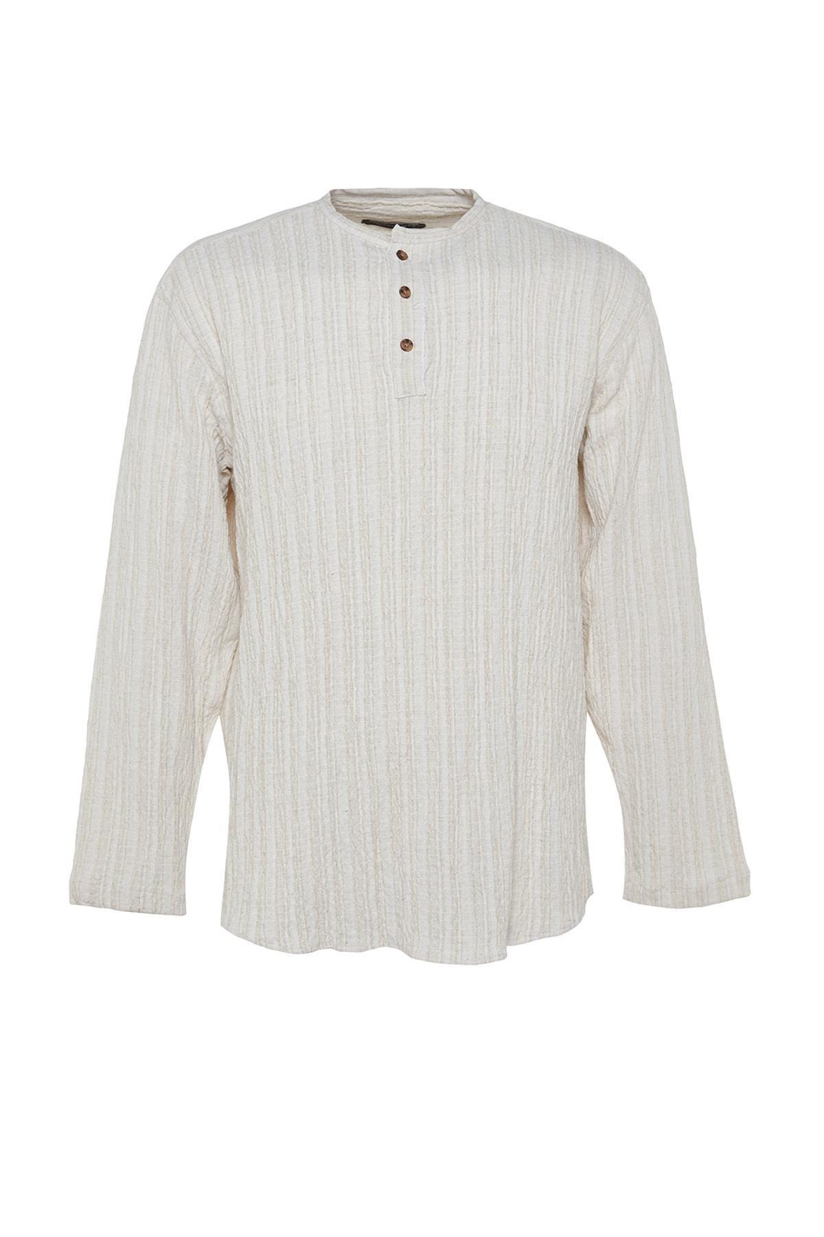 Cream Striped Patterned Shirt, , large image number 7