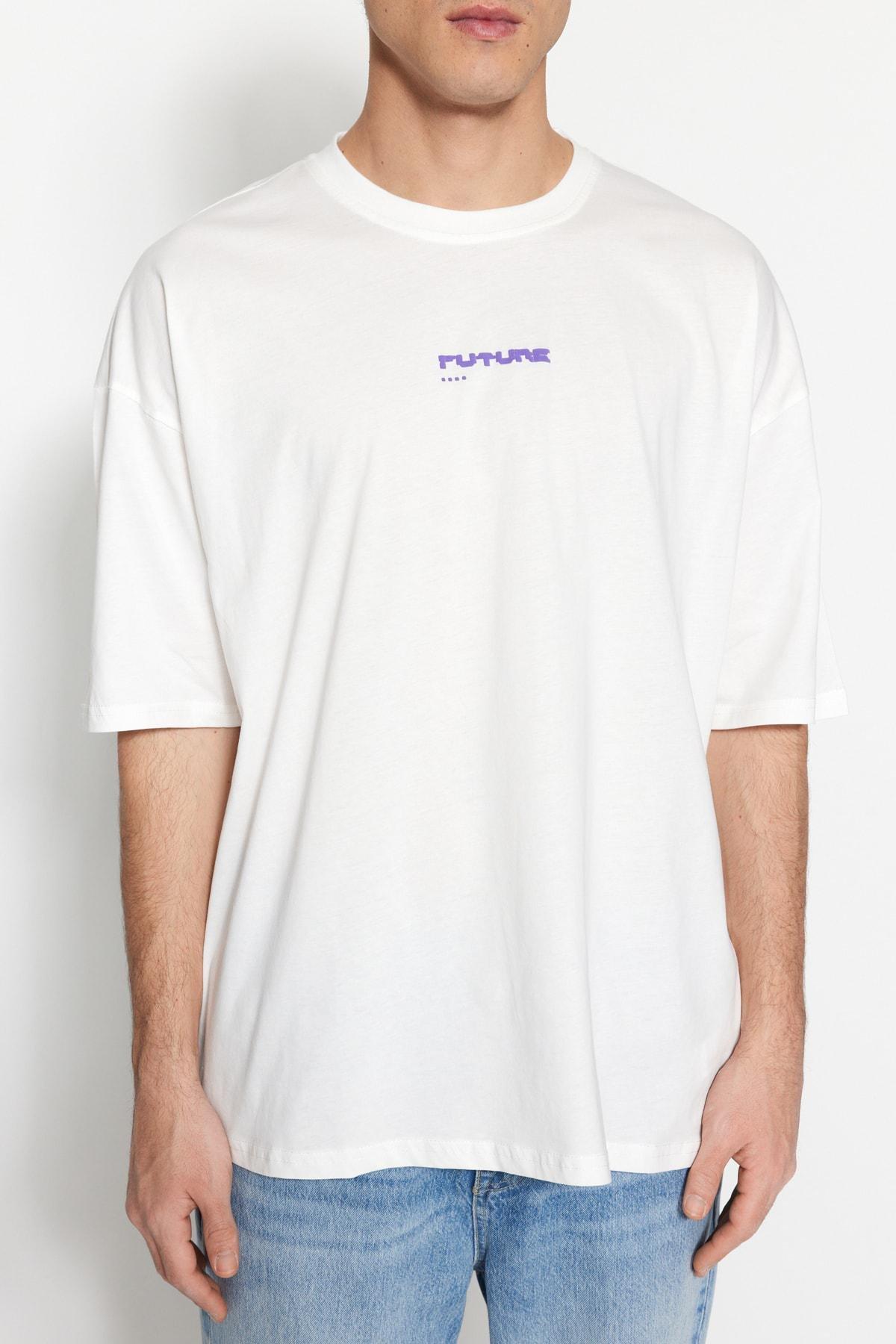 White Graphic Oversize T-Shirt, , large image number 0