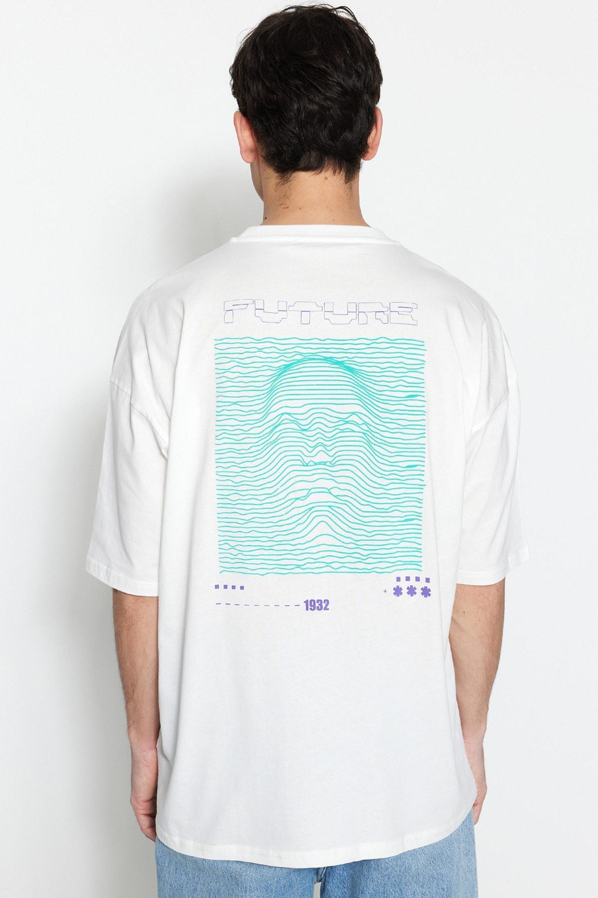 White Graphic Oversize T-Shirt, , large image number 5