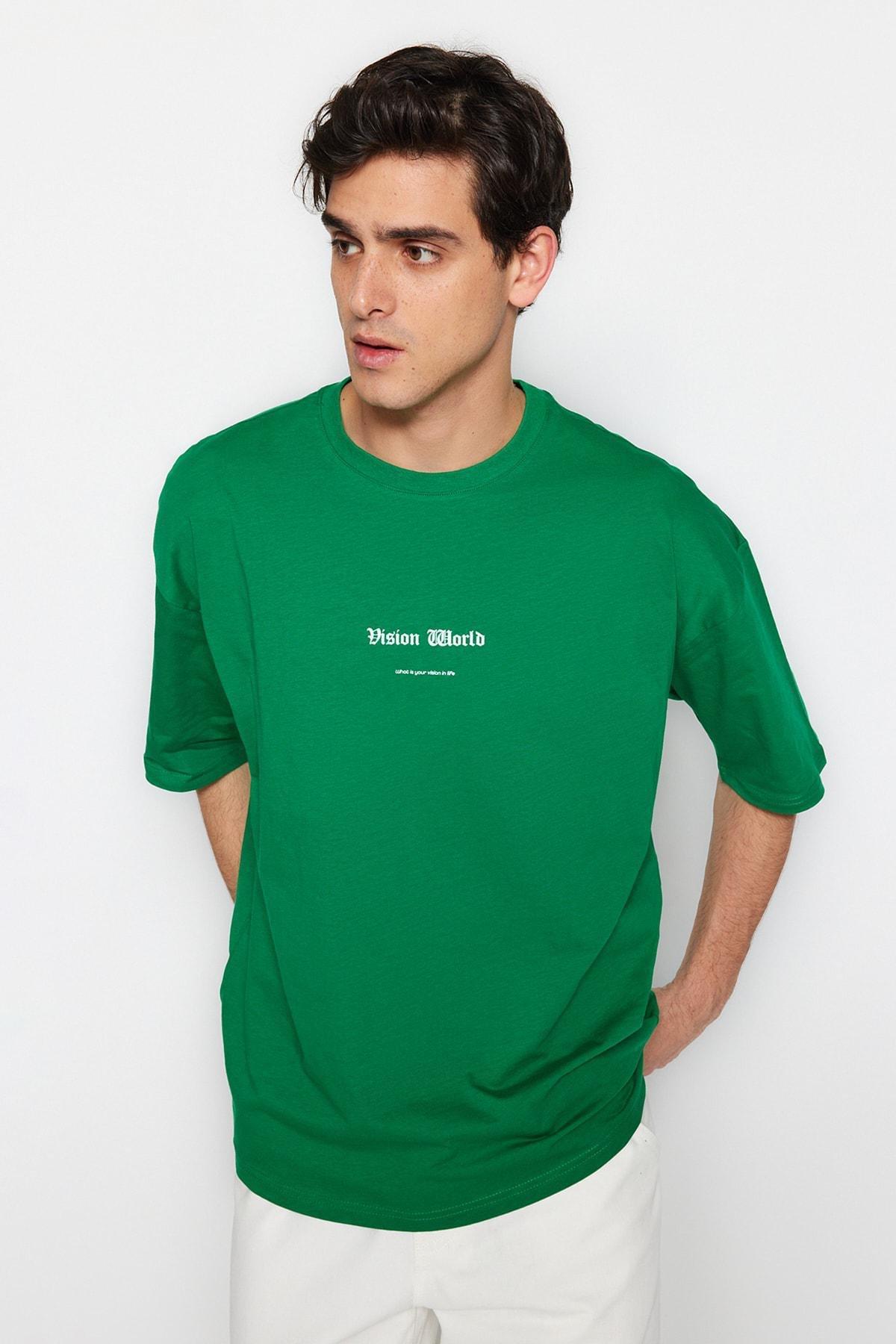Green Printed Oversize T-Shirt, , large image number 1