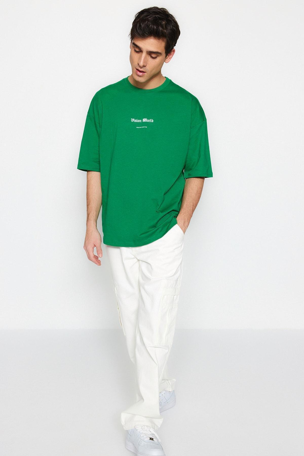 Green Printed Oversize T-Shirt, , large image number 3