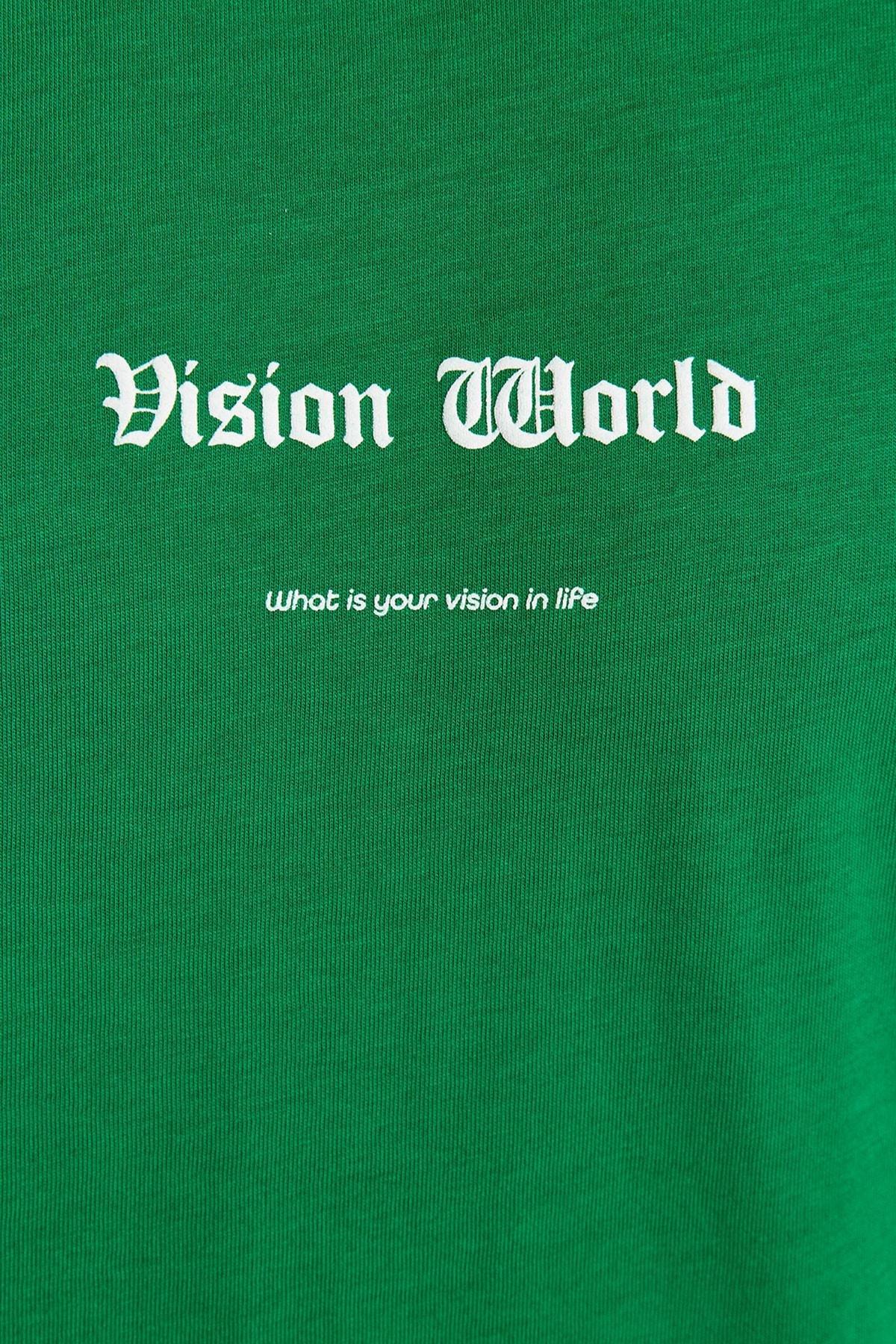 Trendyol - Green Printed Oversize T-Shirt