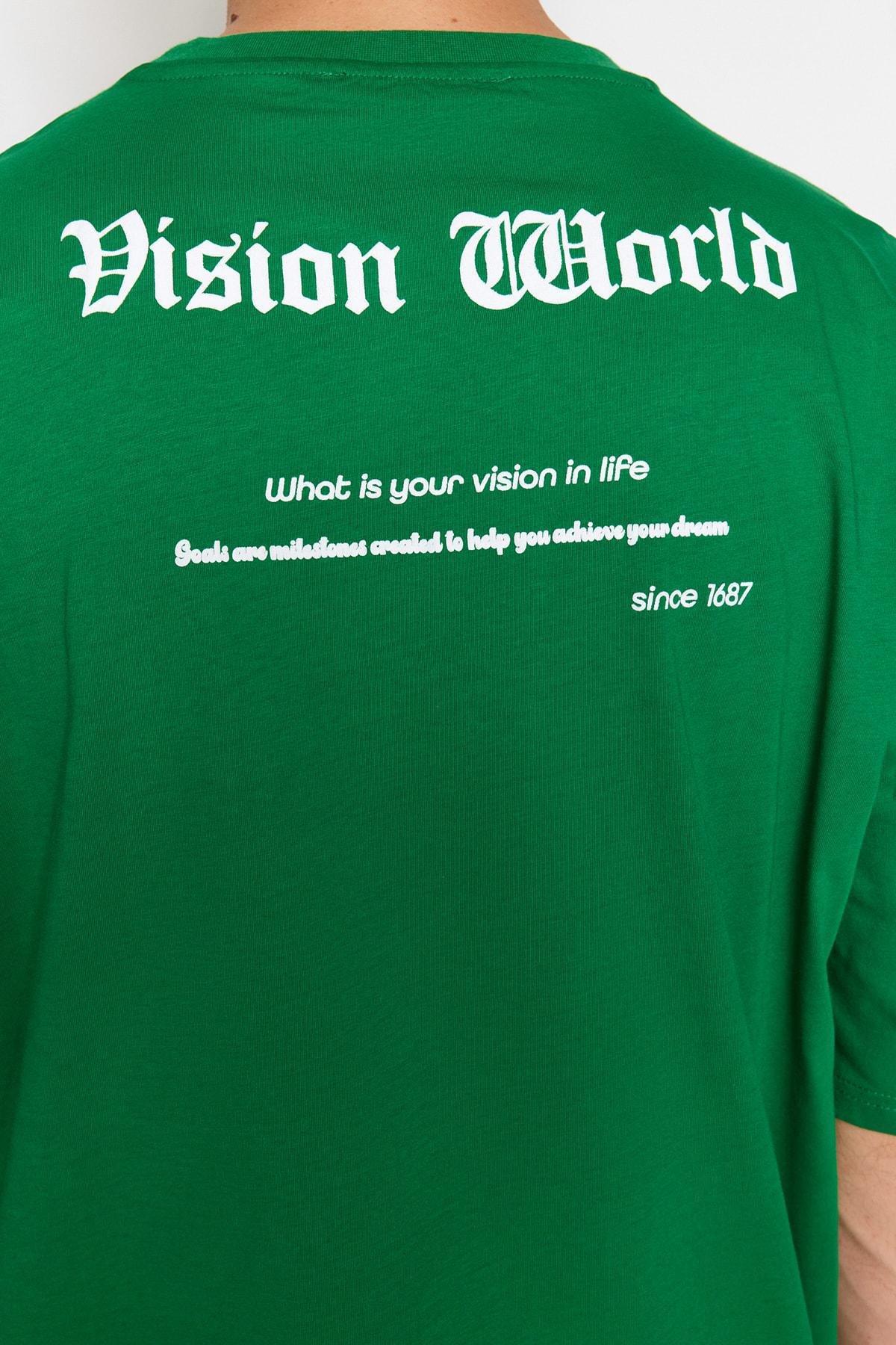 Trendyol - Green Printed Oversize T-Shirt