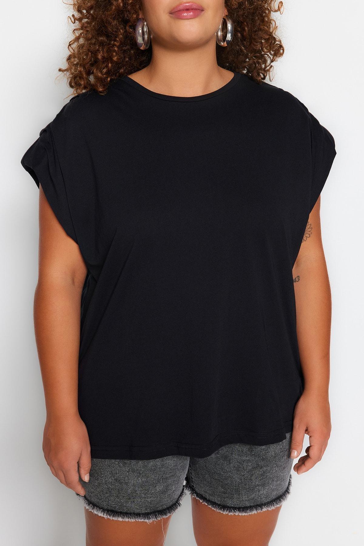 Black Crew Neck Plus Size Blouse, , large image number 2