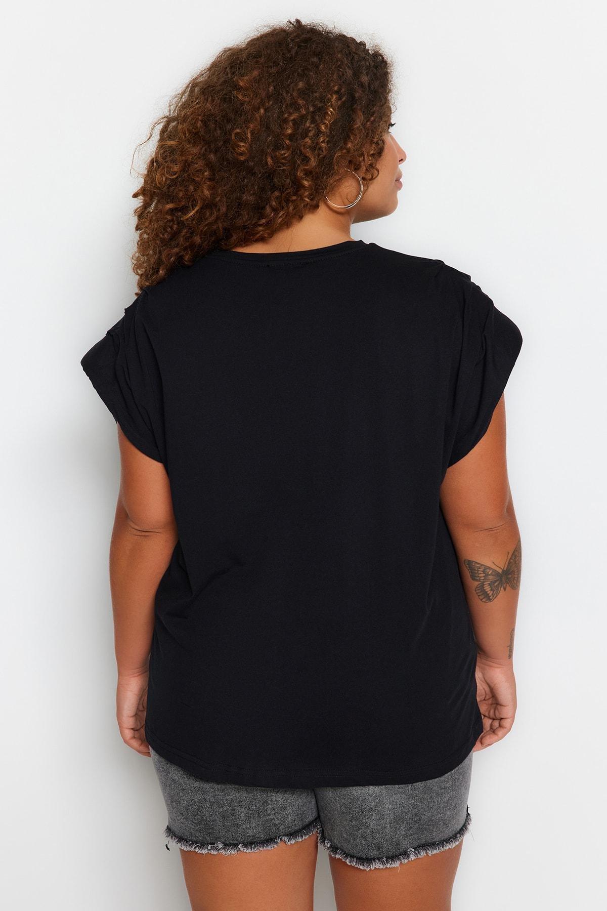 Black Crew Neck Plus Size Blouse, , large image number 4