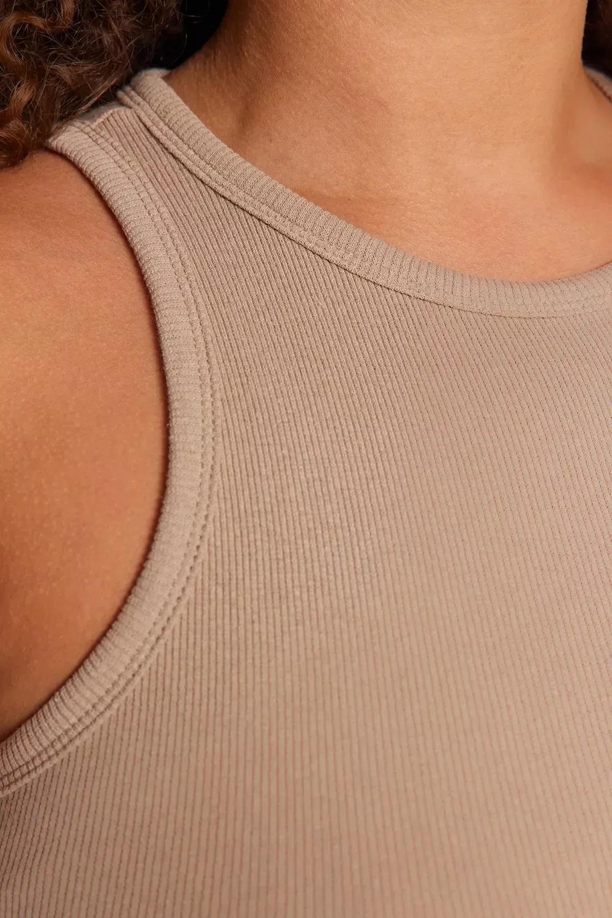 Beige Fitted Plus Size Tank Top, Beige, medium