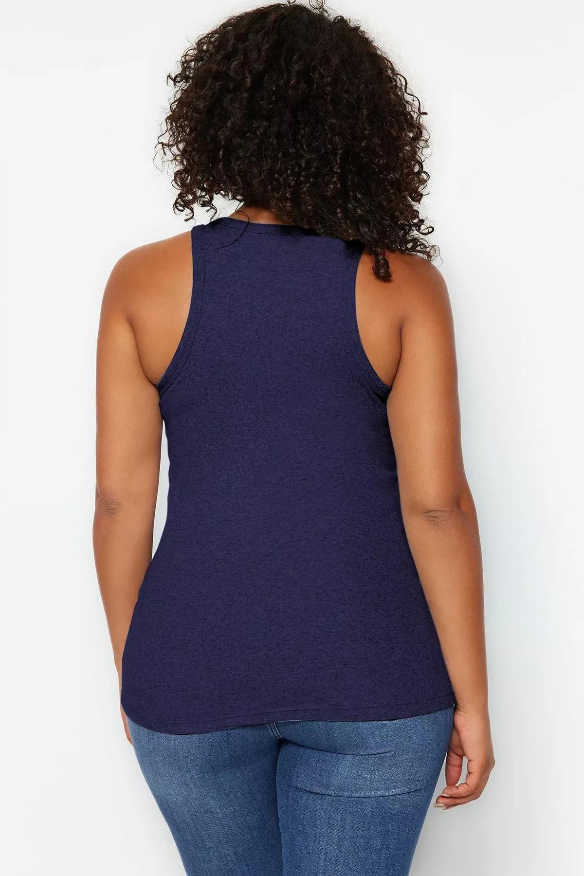 Blue Halter Neck Knitted Tank Top, Blue, medium