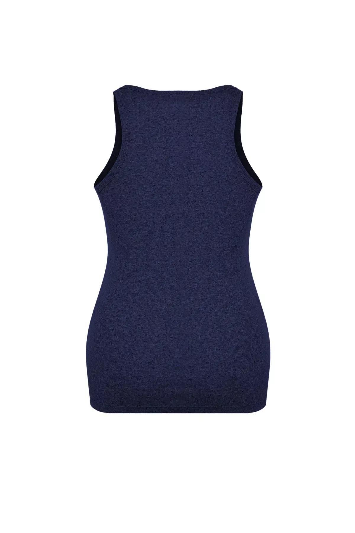 Blue Halter Neck Knitted Tank Top, Blue, large image number 4