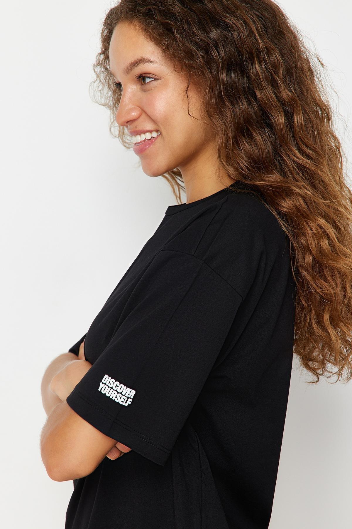 Black Printed Oversize T-Shirt, , large image number 0