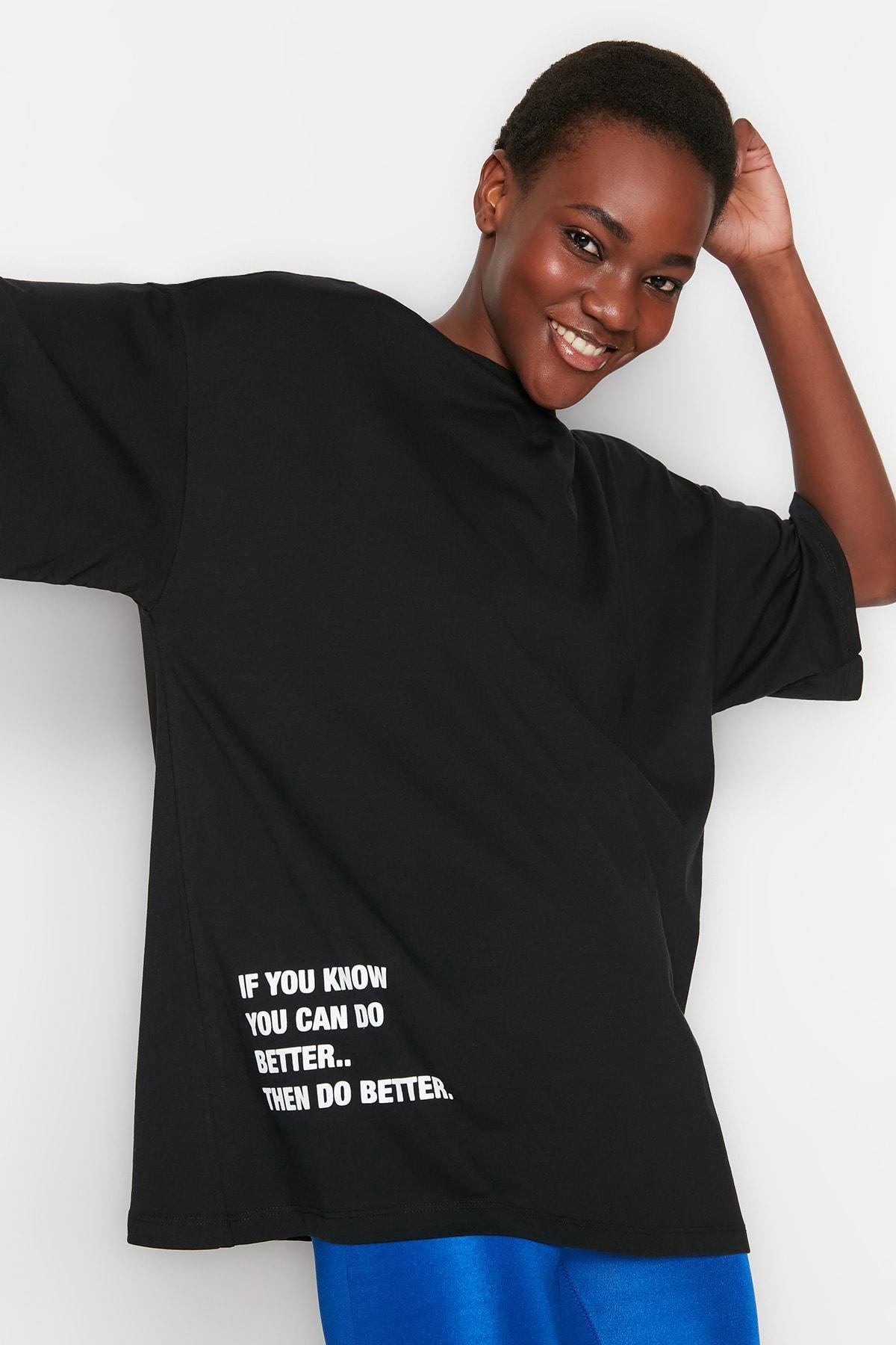 Black Printed Oversize T-Shirt, , large image number 1