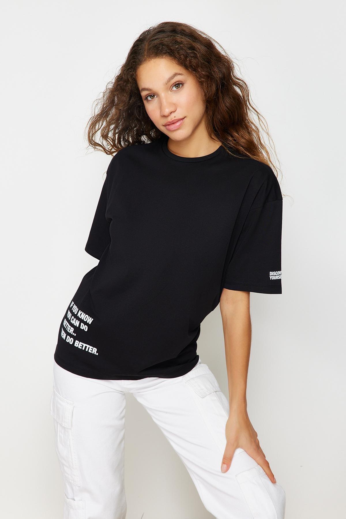 Trendyol - Black Printed Oversize T-Shirt