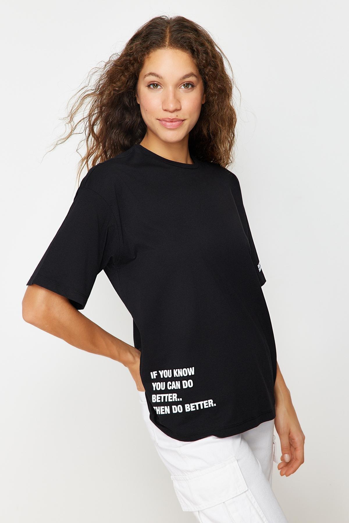 Trendyol - Black Printed Oversize T-Shirt