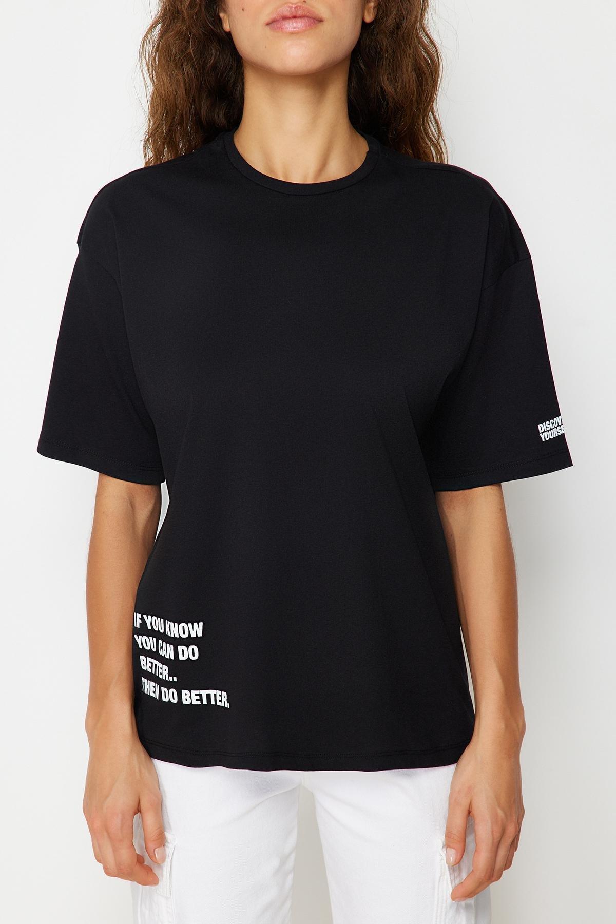 Black Printed Oversize T-Shirt, , large image number 4