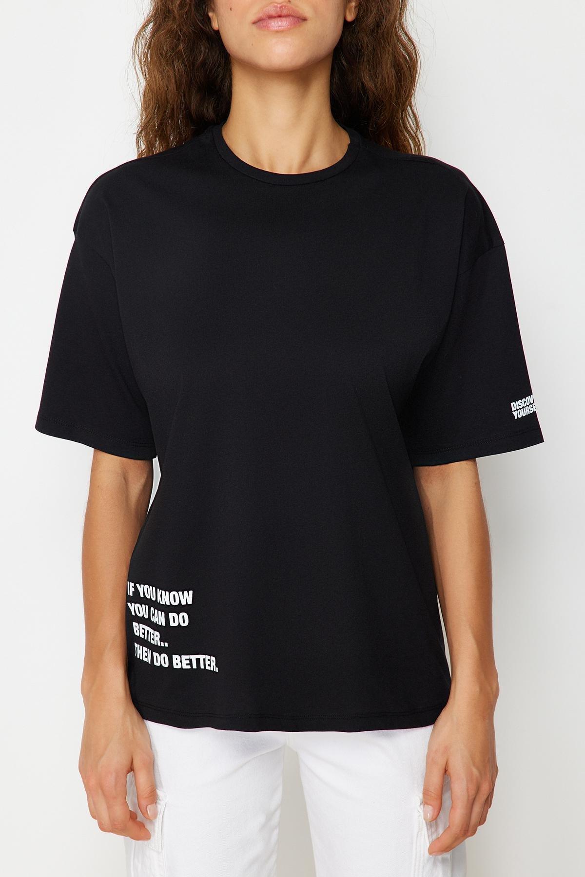 Trendyol - Black Printed Oversize T-Shirt