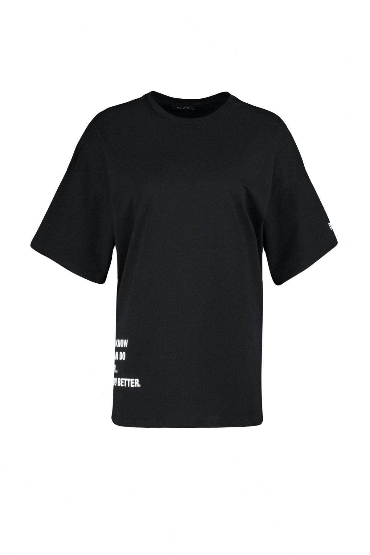 Trendyol - Black Printed Oversize T-Shirt