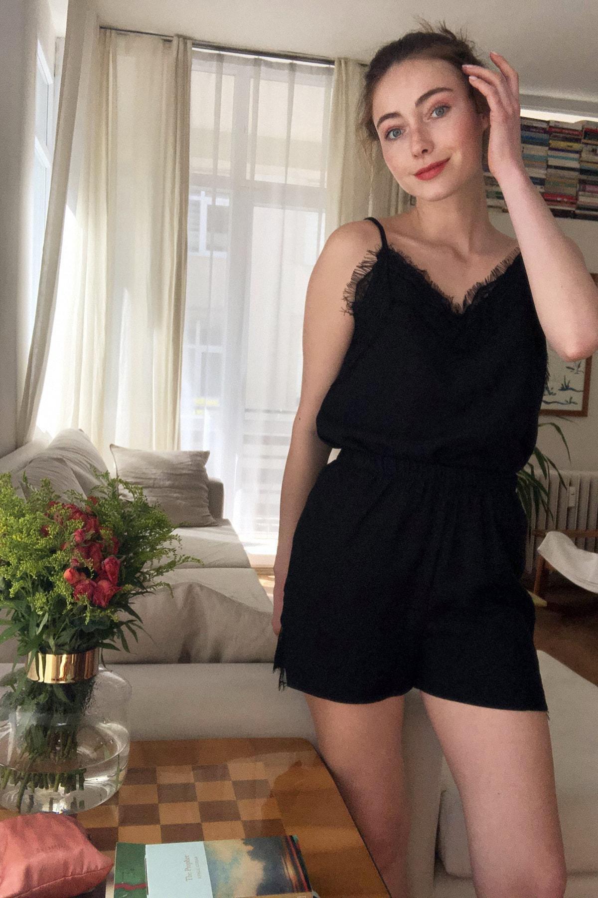 Black V-Neck Mid Waist Pyjama Set, , large image number 3