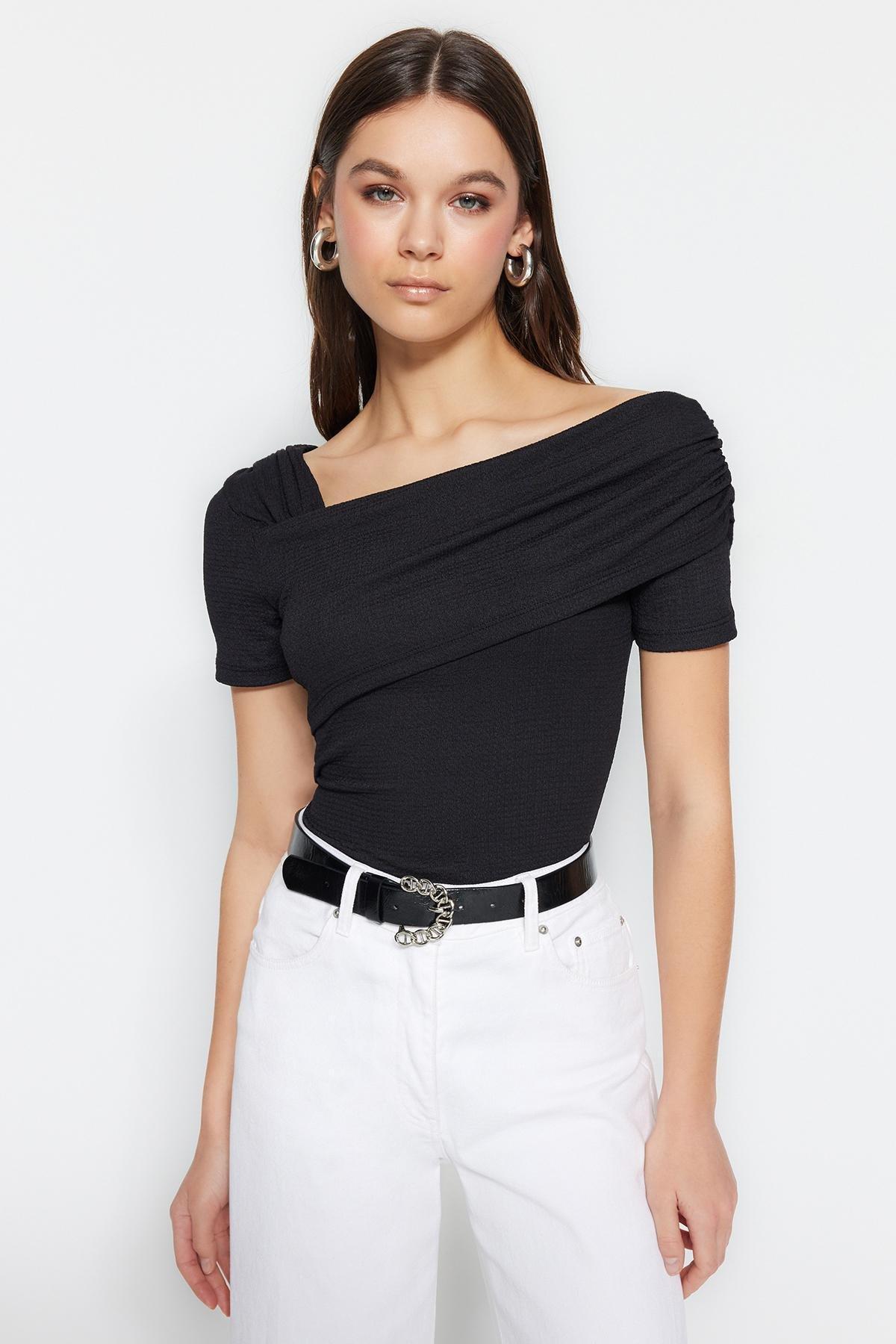 Asymmetrical Collared Bodysuit, , large image number 0