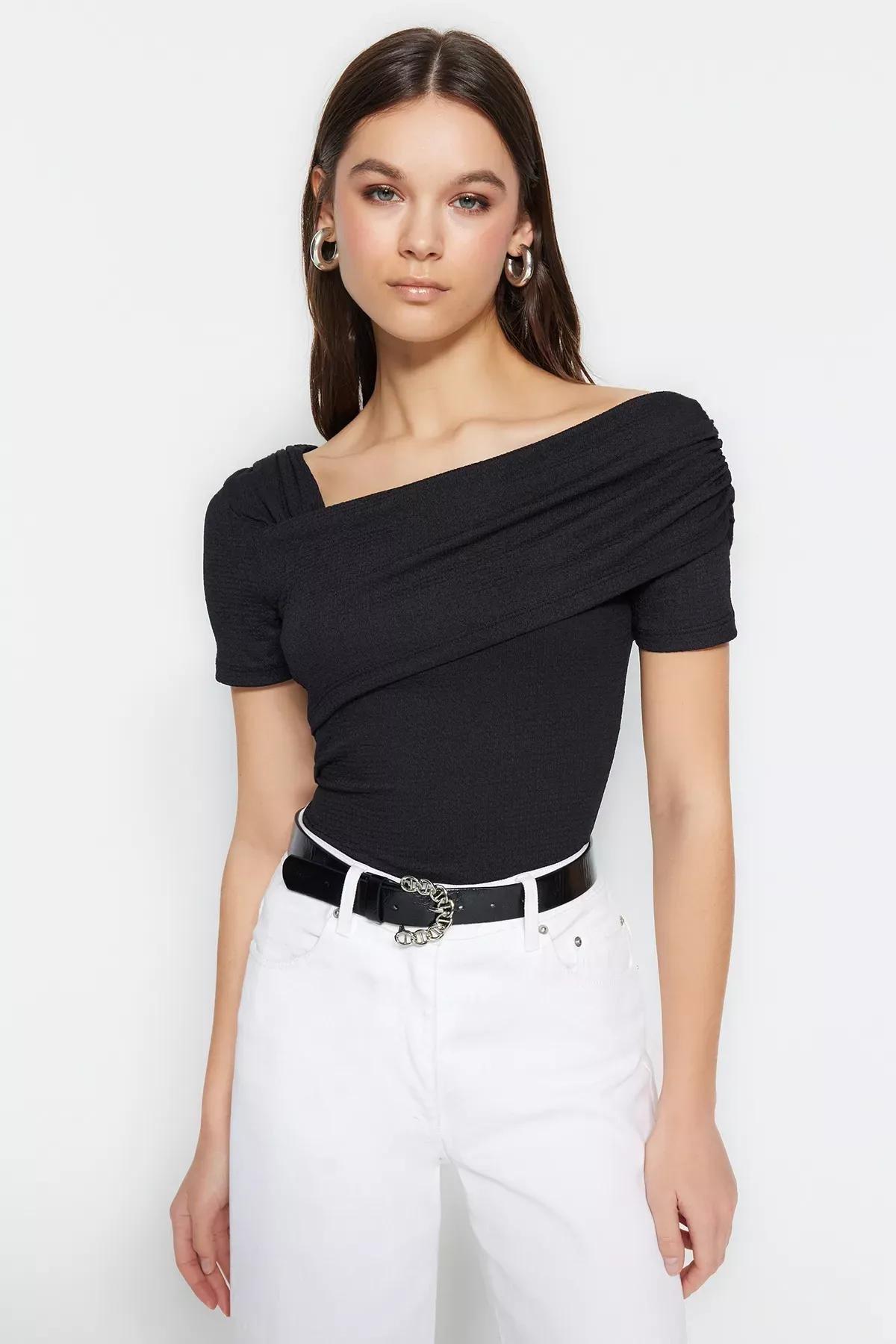 Asymmetrical Collared Bodysuit, , large image number 0
