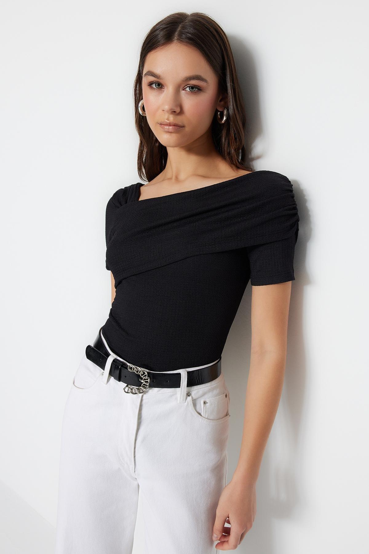 Asymmetrical Collared Bodysuit, , large image number 1
