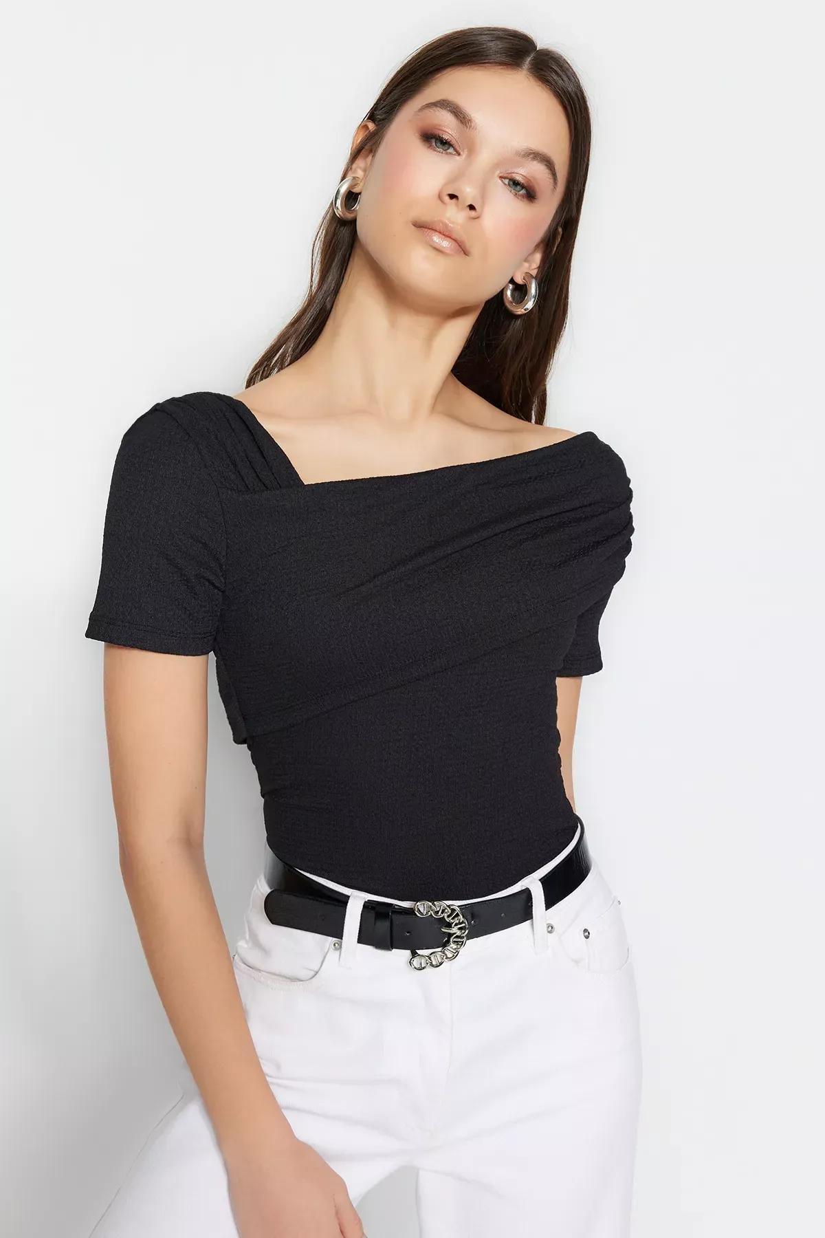 Asymmetrical Collared Bodysuit, , large image number 2