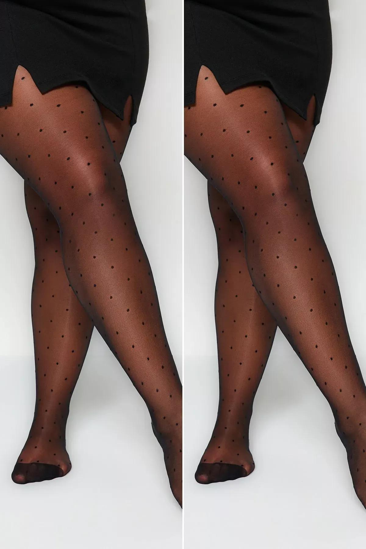 Black Casual Plus Size Panty Hose, , medium