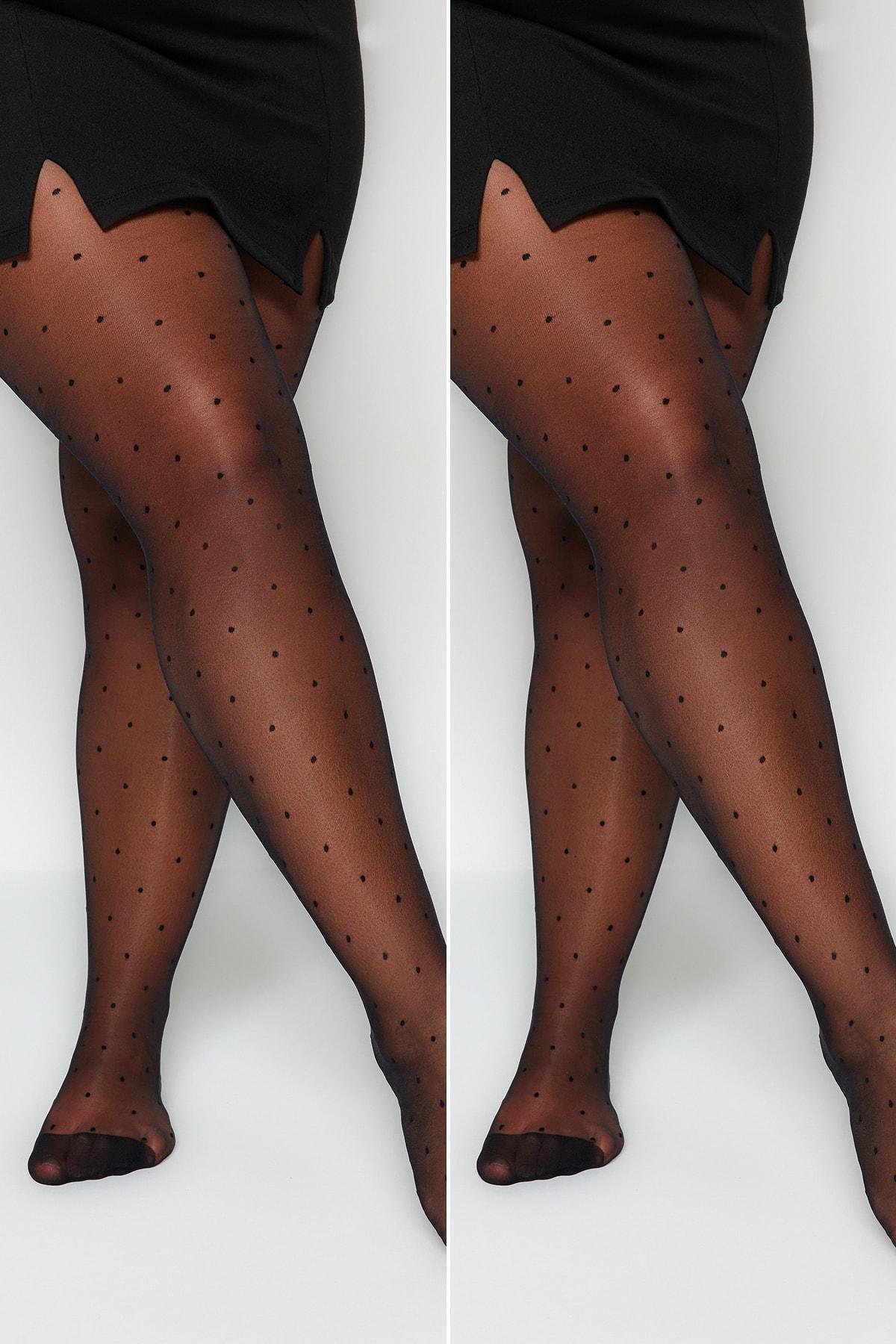 Black Casual Plus Size Panty Hose, , large image number 1