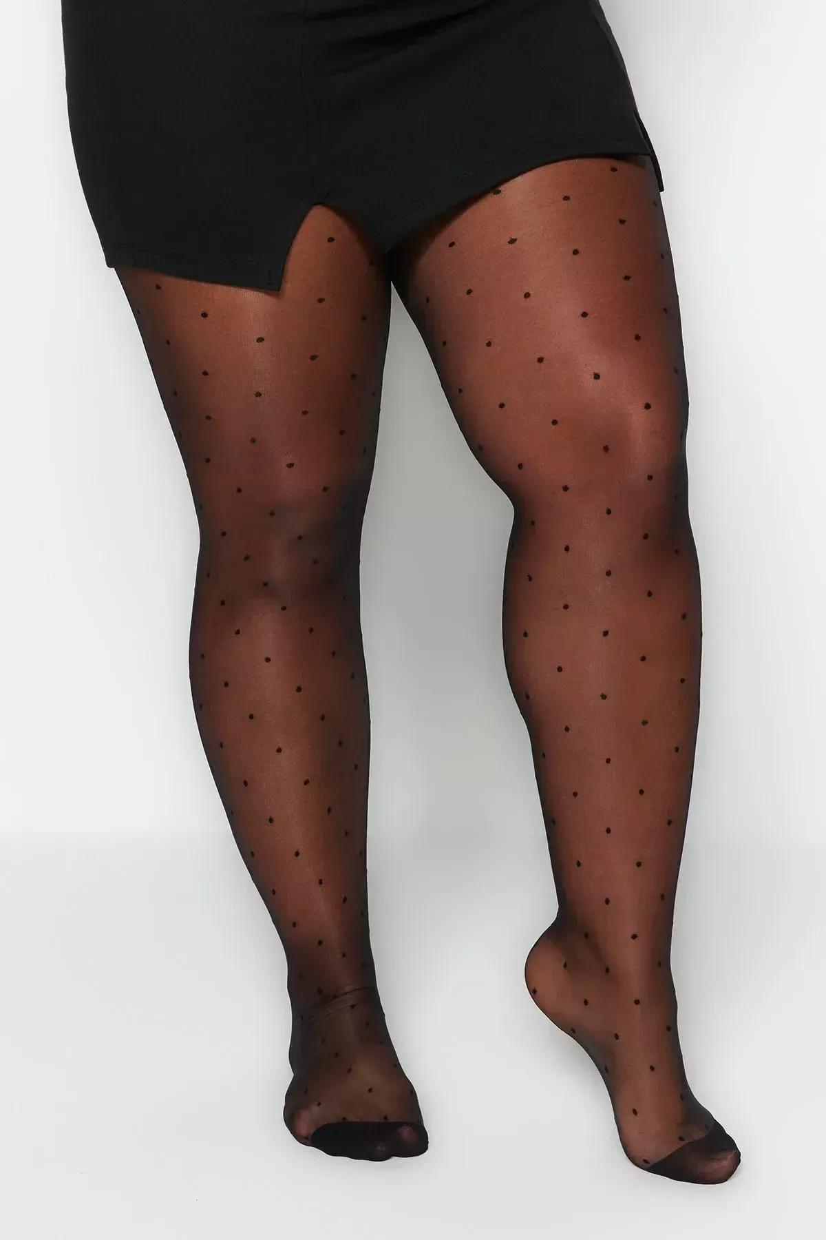 Black Casual Plus Size Panty Hose, BLACK, large image number 3