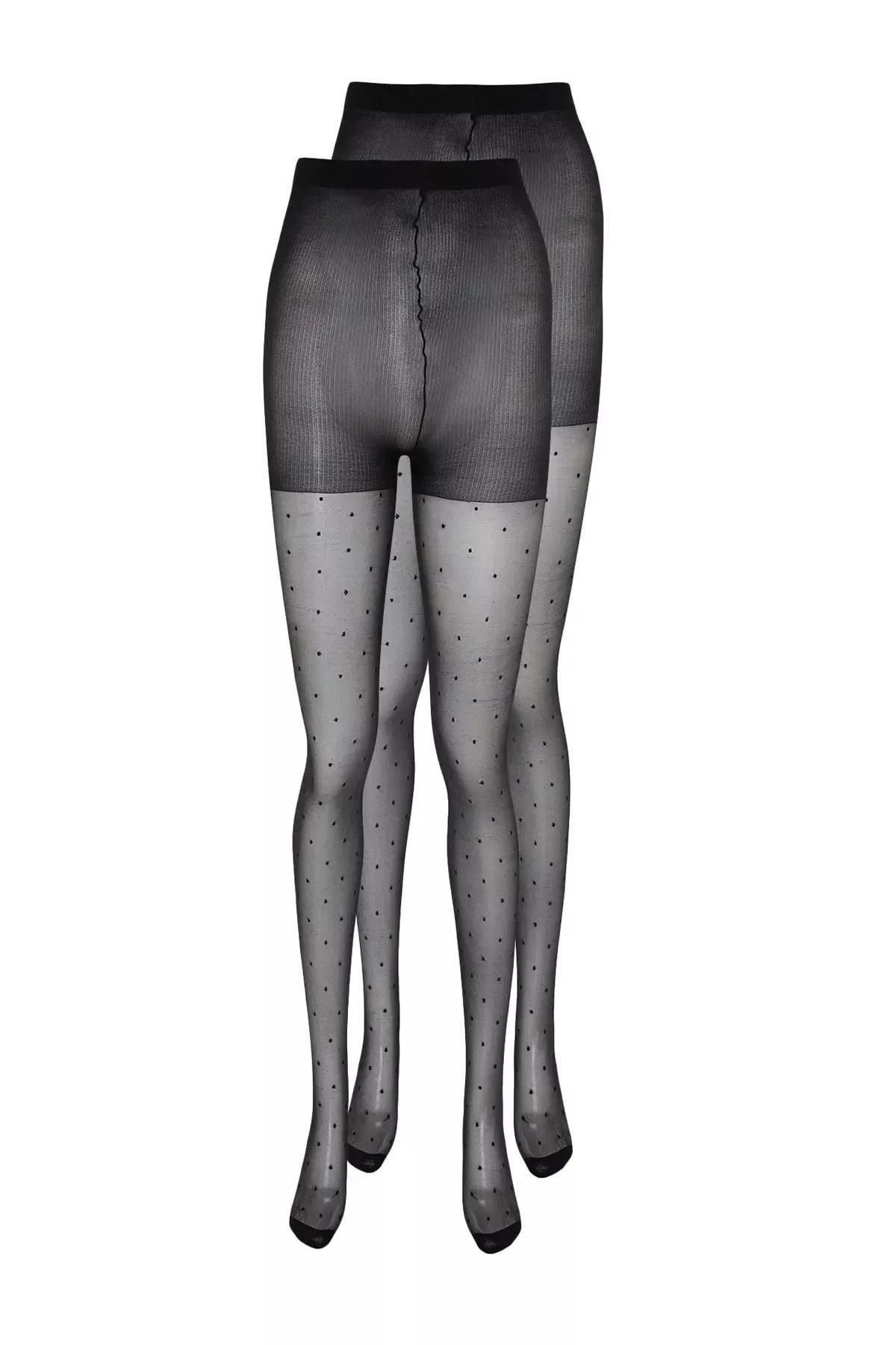 Black Casual Plus Size Panty Hose, BLACK, large image number 7