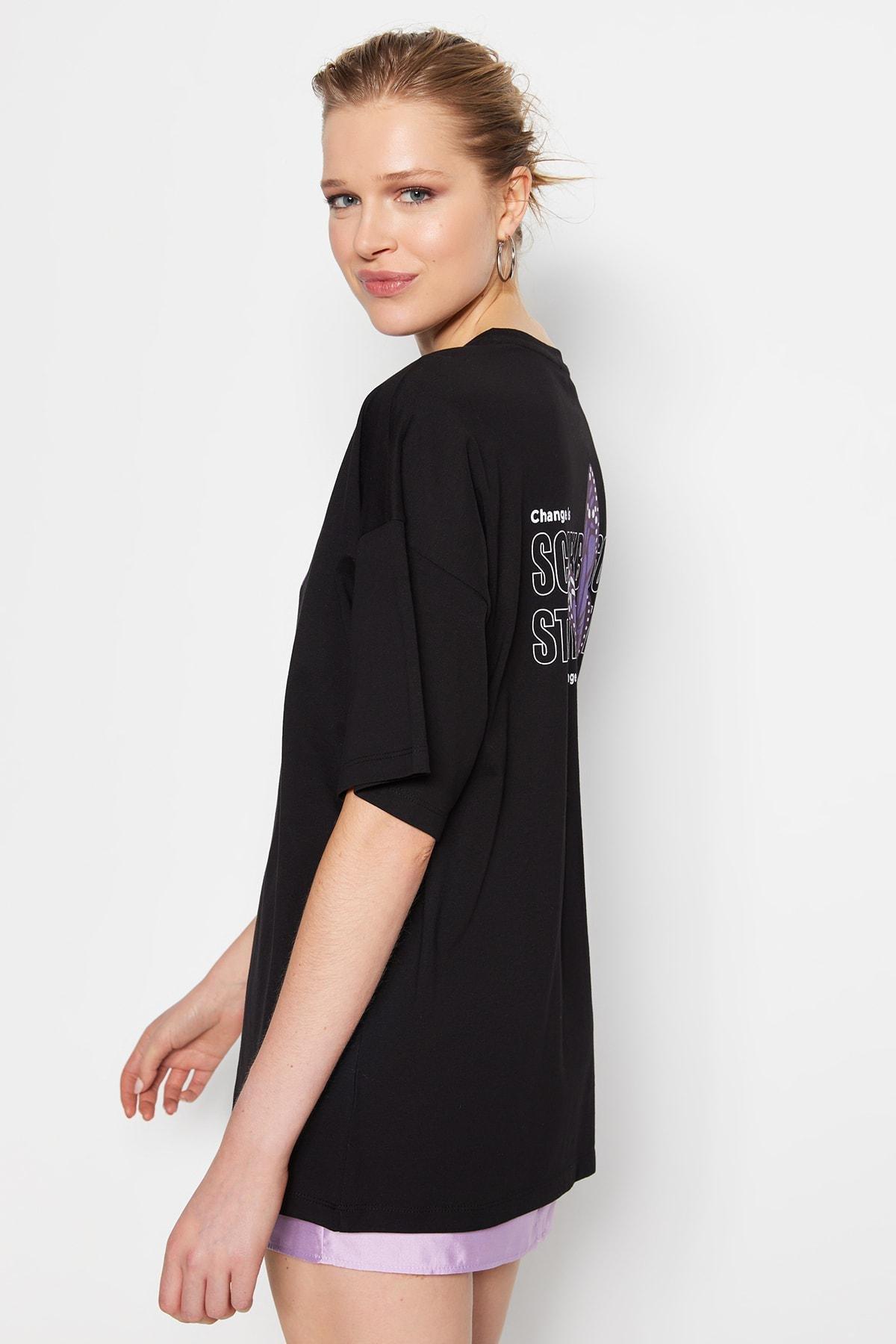 Black Graphic Oversize T-Shirt, , large image number 1