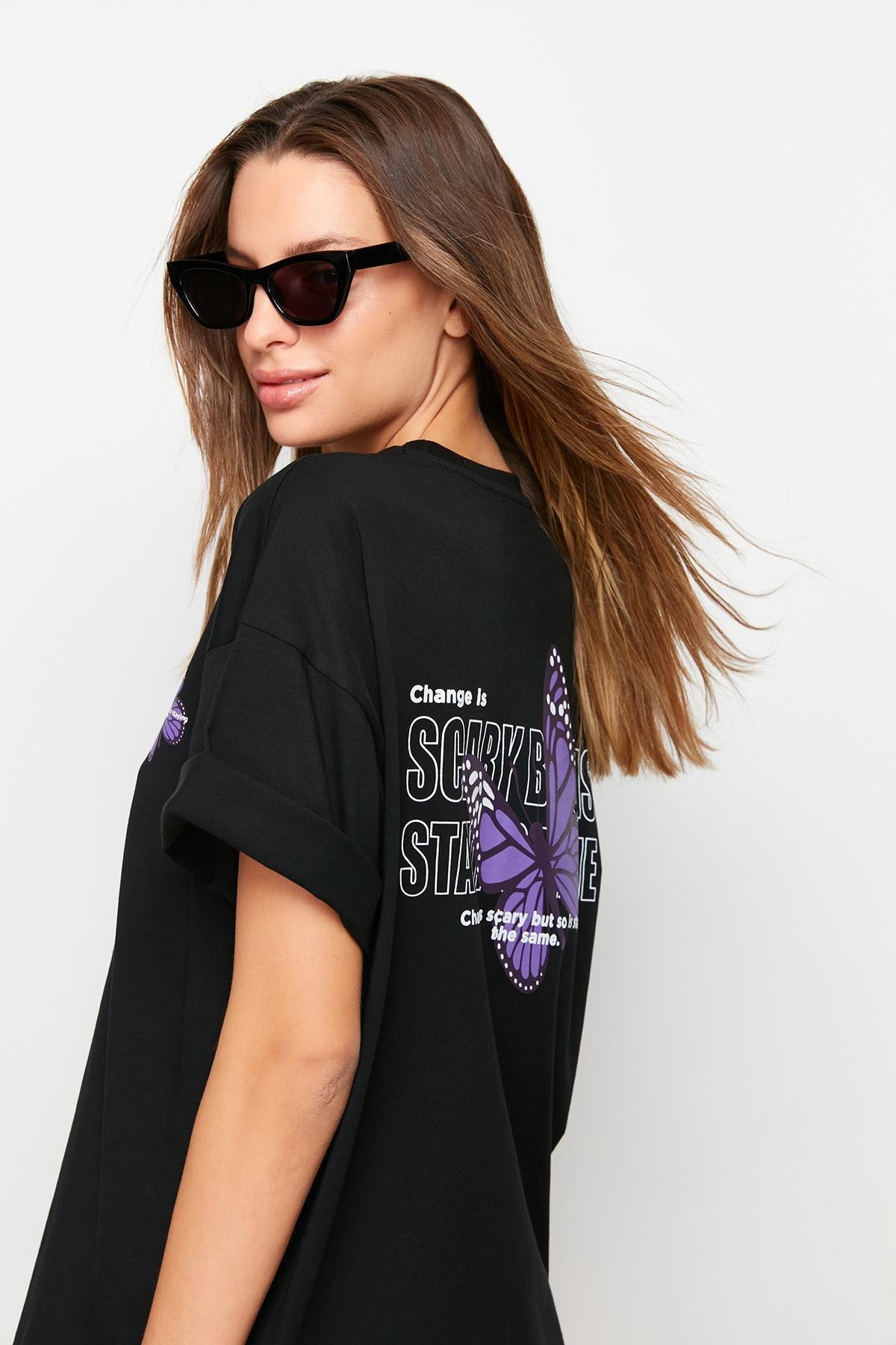 Black Graphic Oversize T-Shirt, , large image number 2