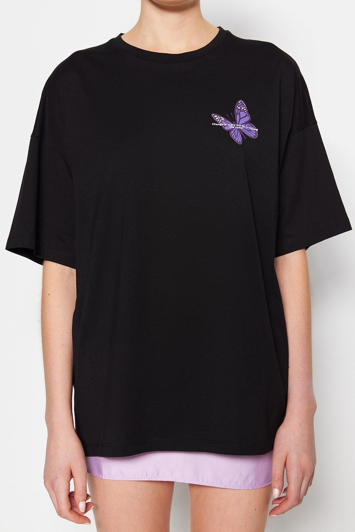Black Graphic Oversize T-Shirt, , large image number 3