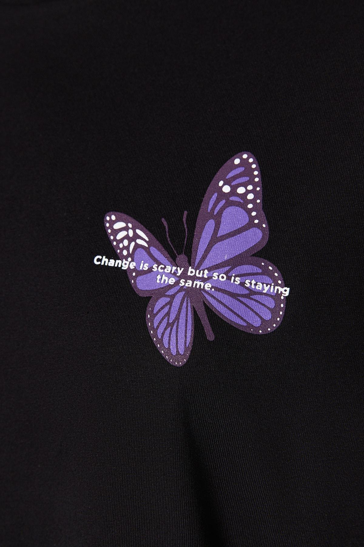 Black Graphic Oversize T-Shirt, , large image number 5