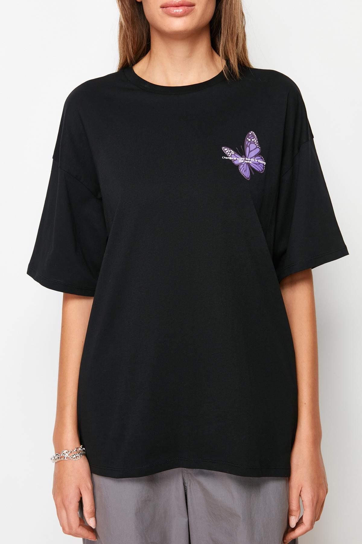 Black Graphic Oversize T-Shirt, , large image number 6