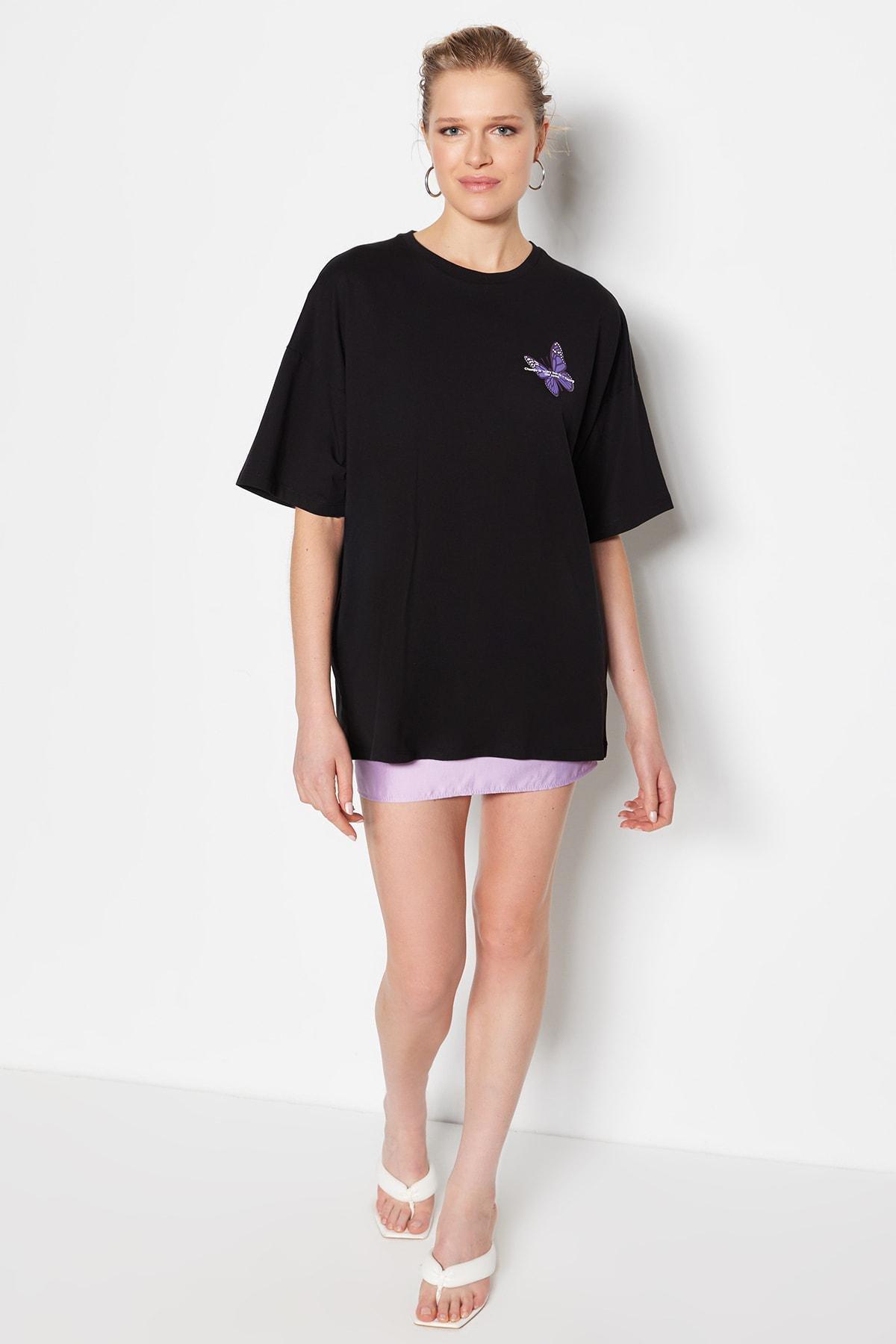 Black Graphic Oversize T-Shirt, , large image number 7