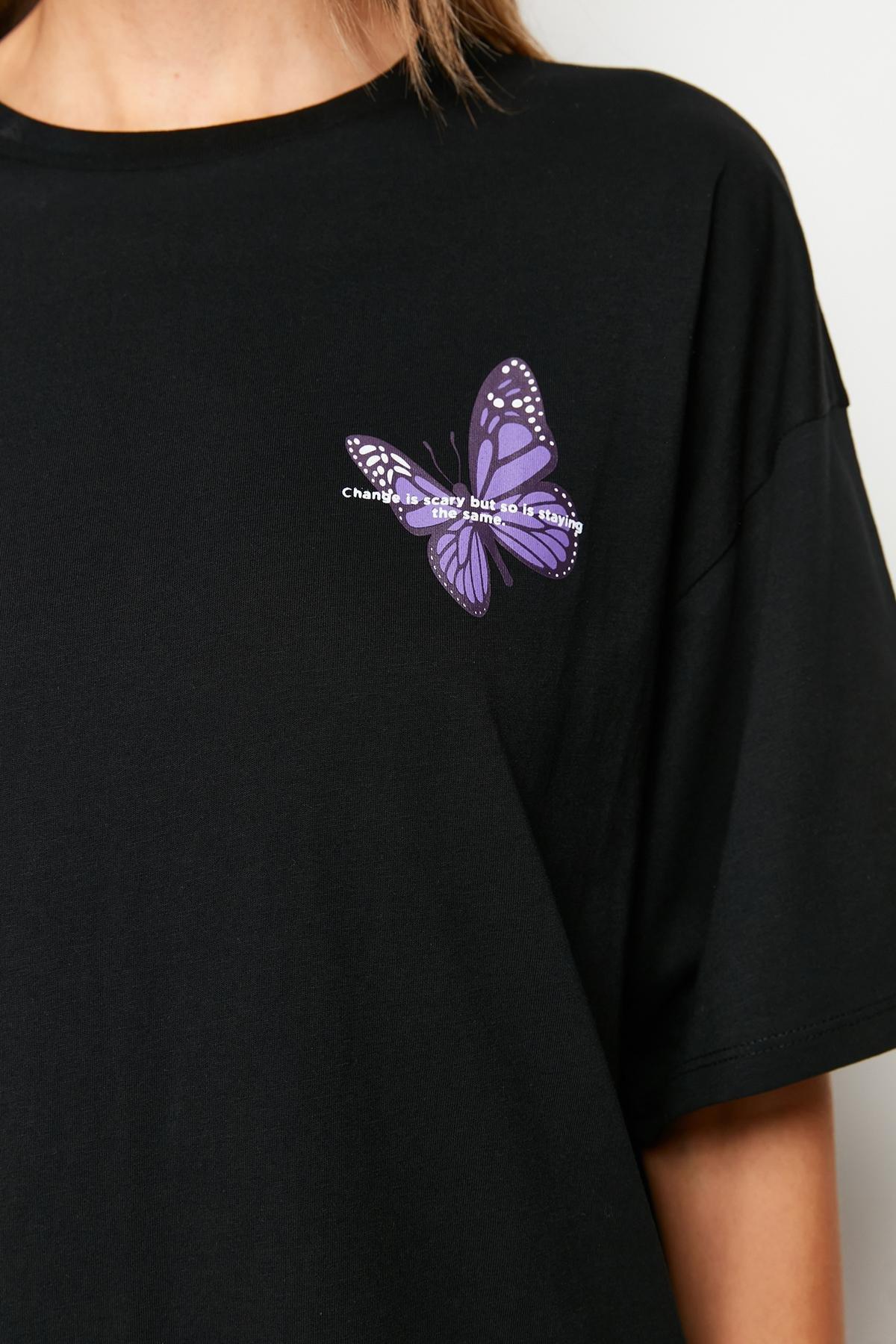 Black Graphic Oversize T-Shirt, , large image number 8