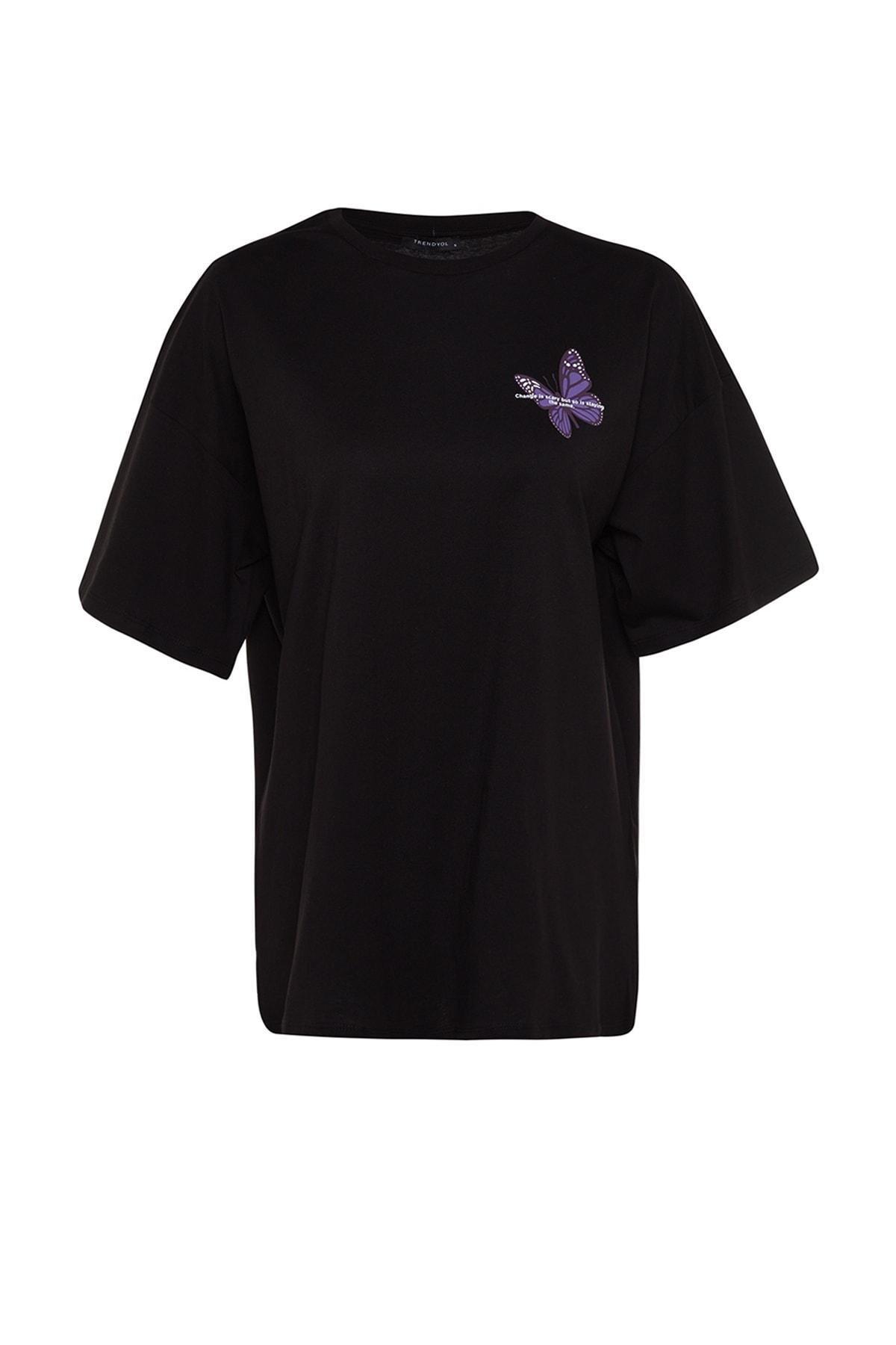 Black Graphic Oversize T-Shirt, , large image number 9